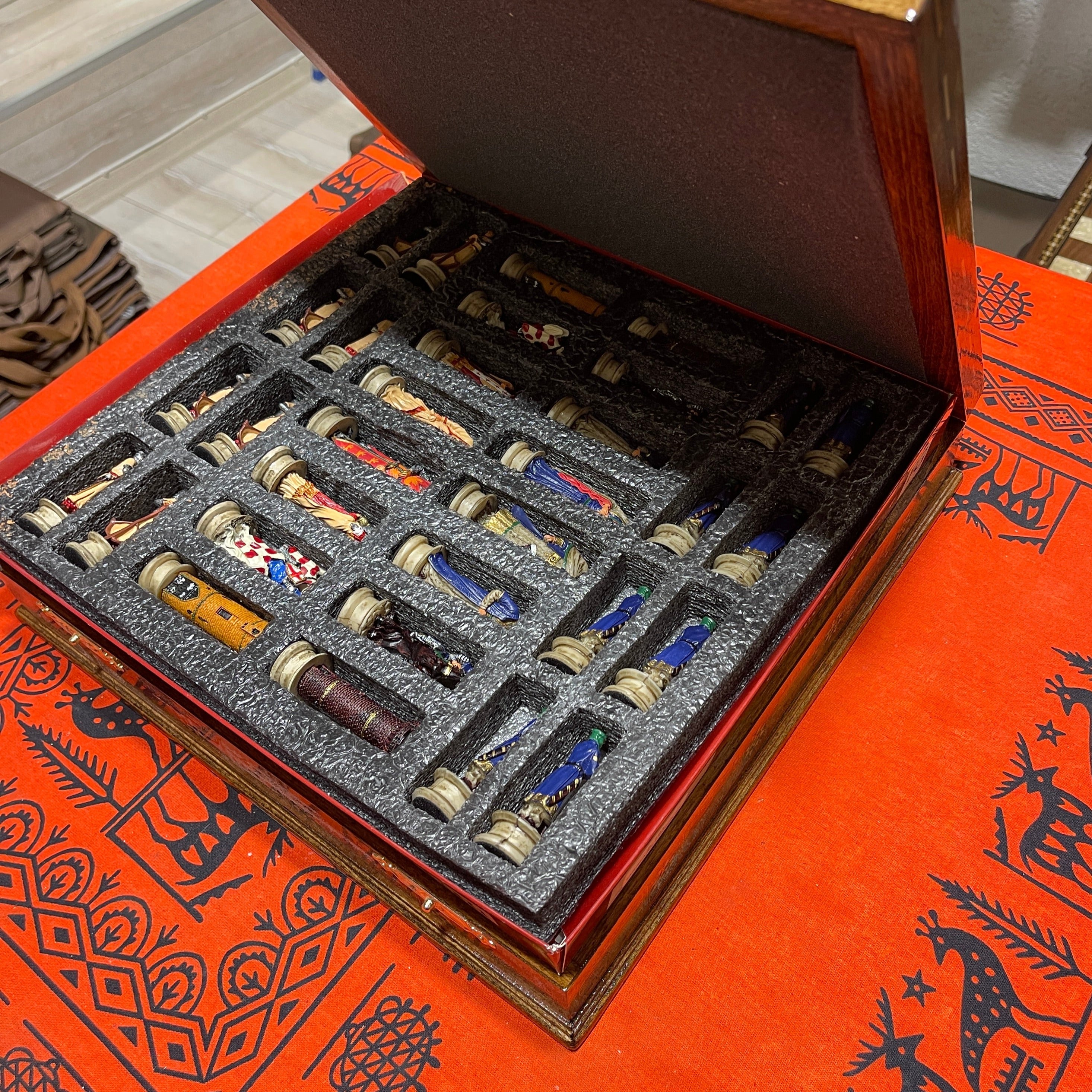 15" Custom Unique Wooden Storage Chess Set with Crusaders Chess Figures