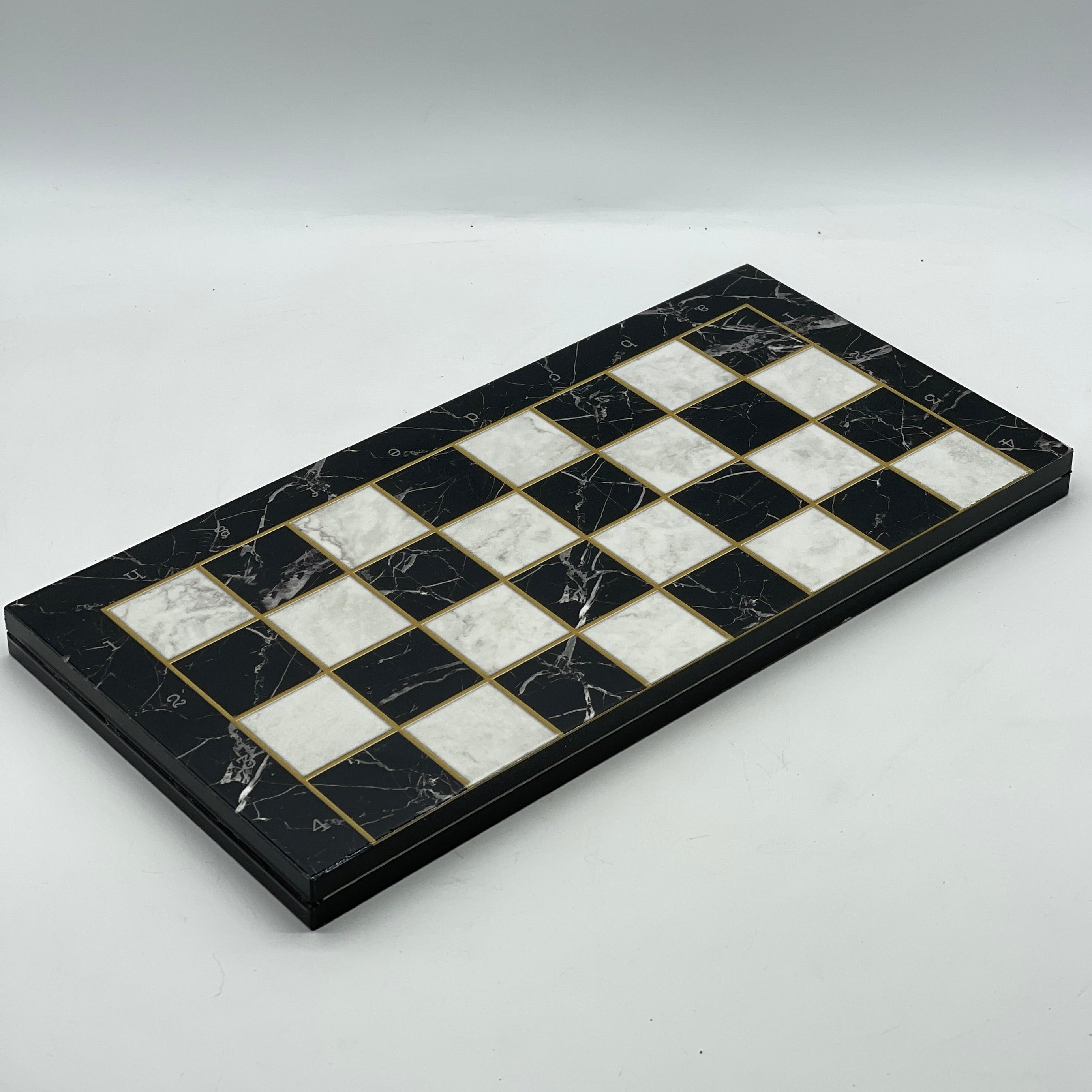 Black Marble Pattern Folding Chess Board With Crusaders Metal Chess Pieces
