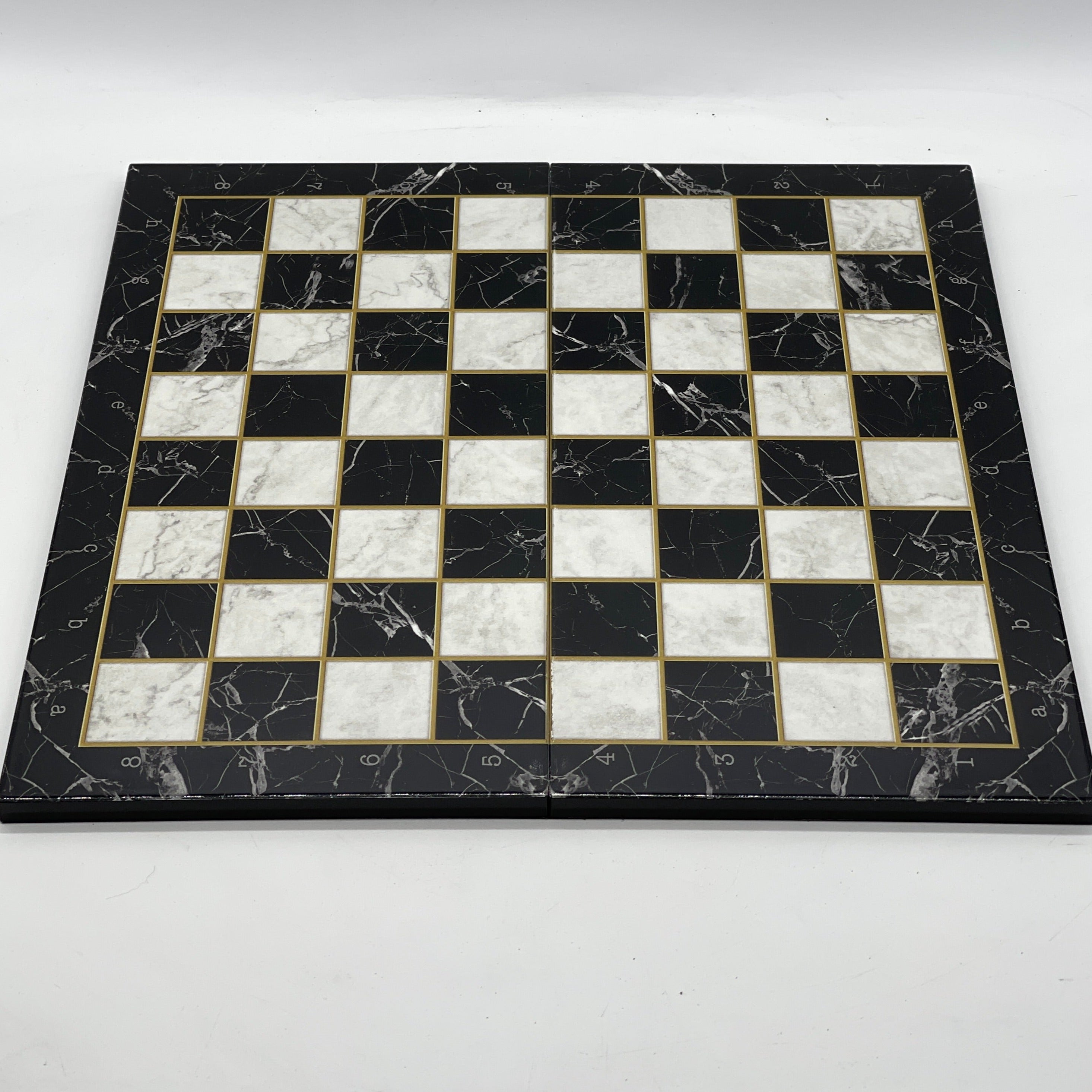 Black Marble Pattern Folding Chess Board With Romans Metal Chess Pieces