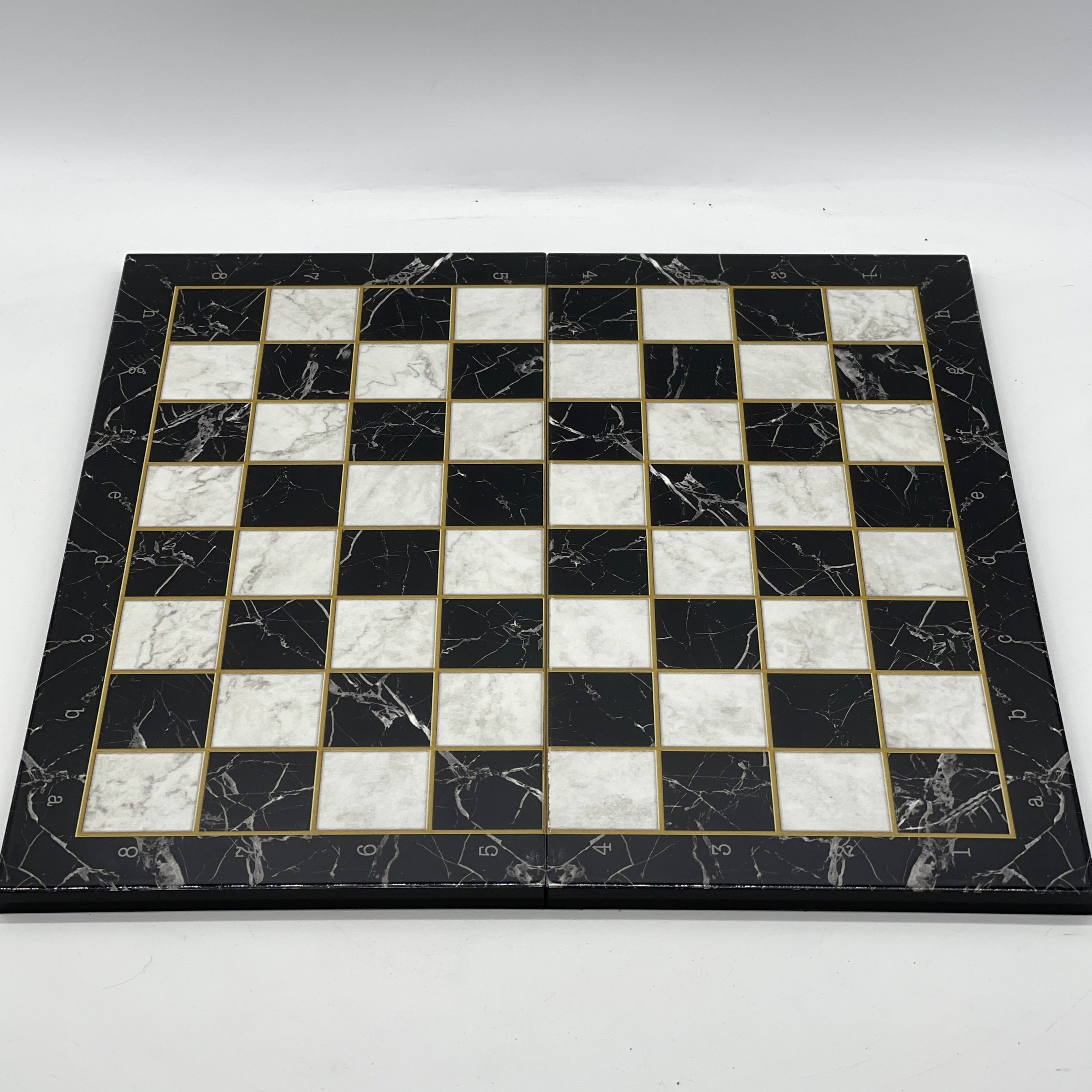 Black Marble Pattern Folding Chess Board With Crusaders Metal Chess Pieces
