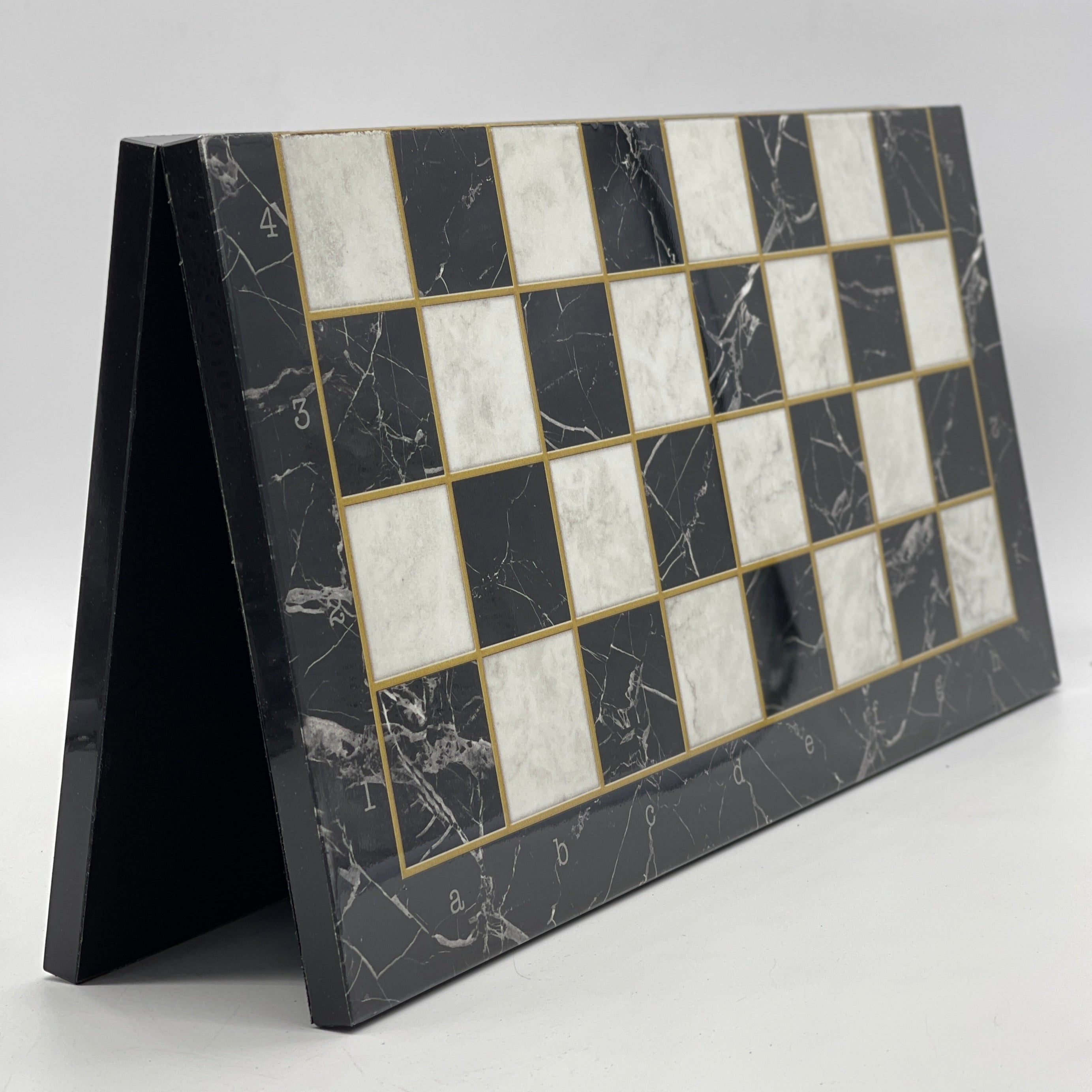Black Marble Pattern Folding Chess Board With Romans Metal Chess Pieces