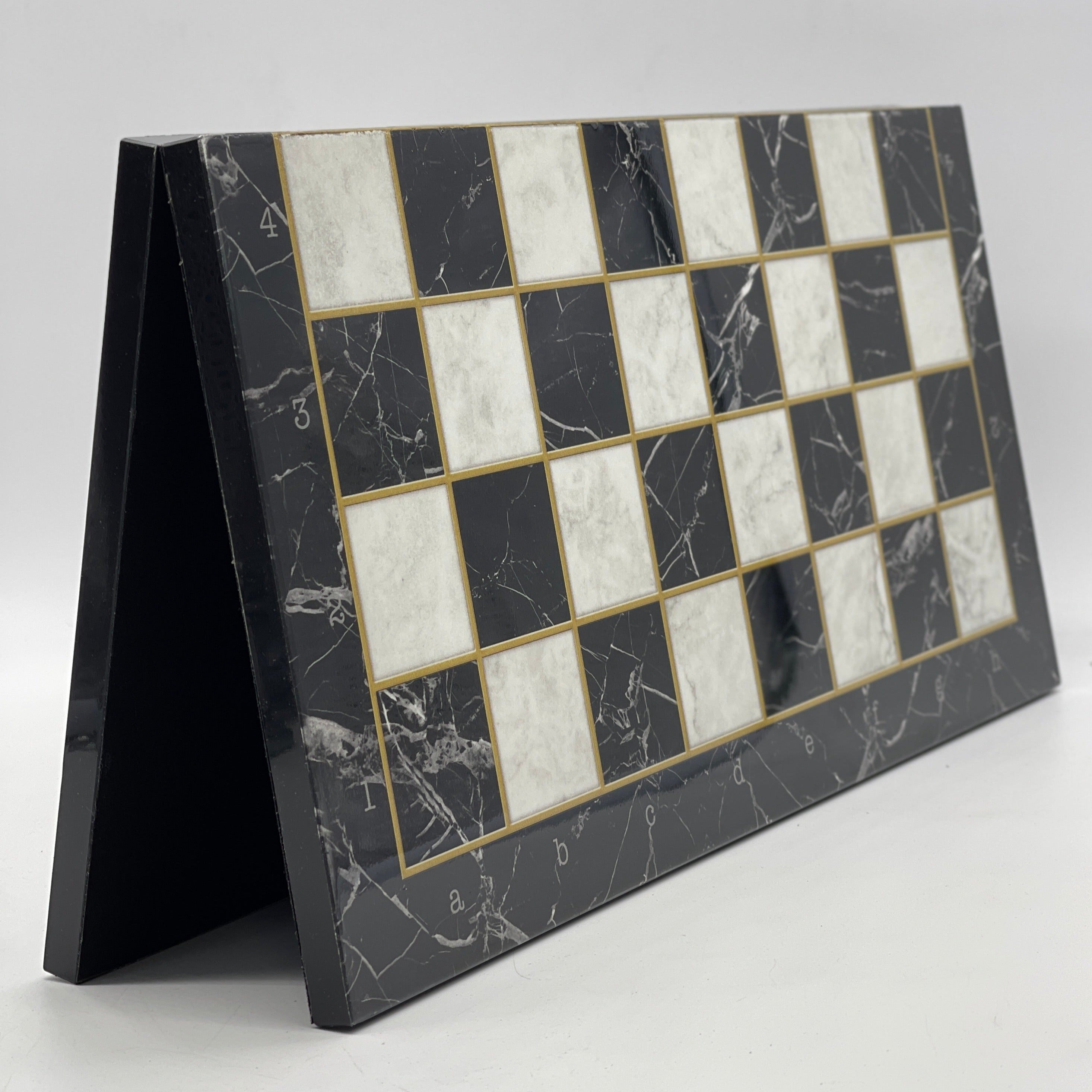 Black Marble Pattern Folding Chess Board With Romans Metal Chess Pieces