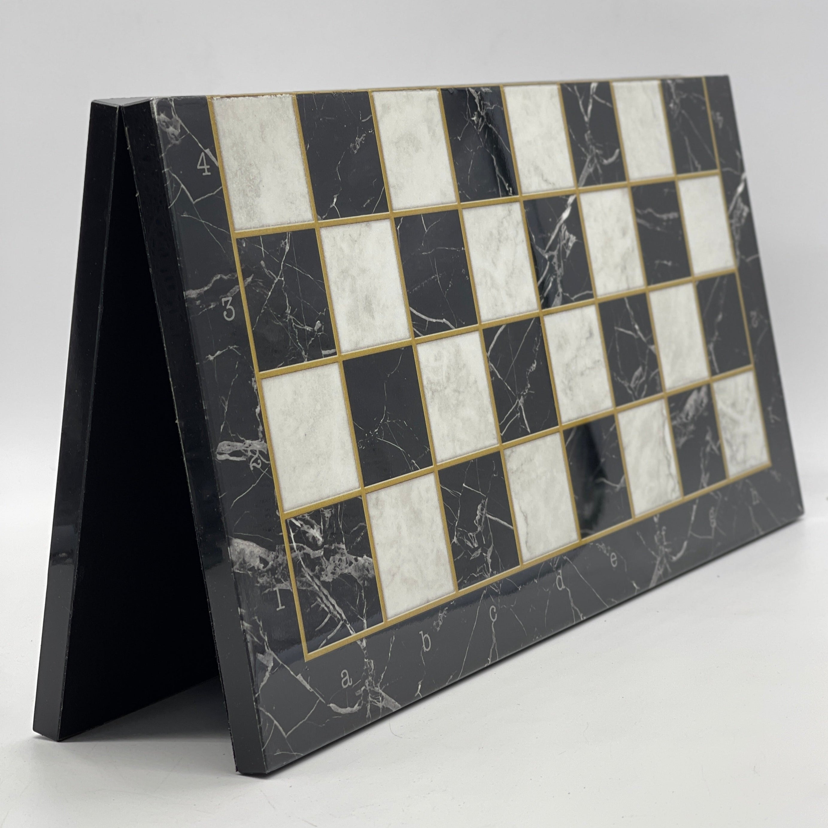 Black Marble Pattern Folding Chess Board With Crusaders Metal Chess Pieces