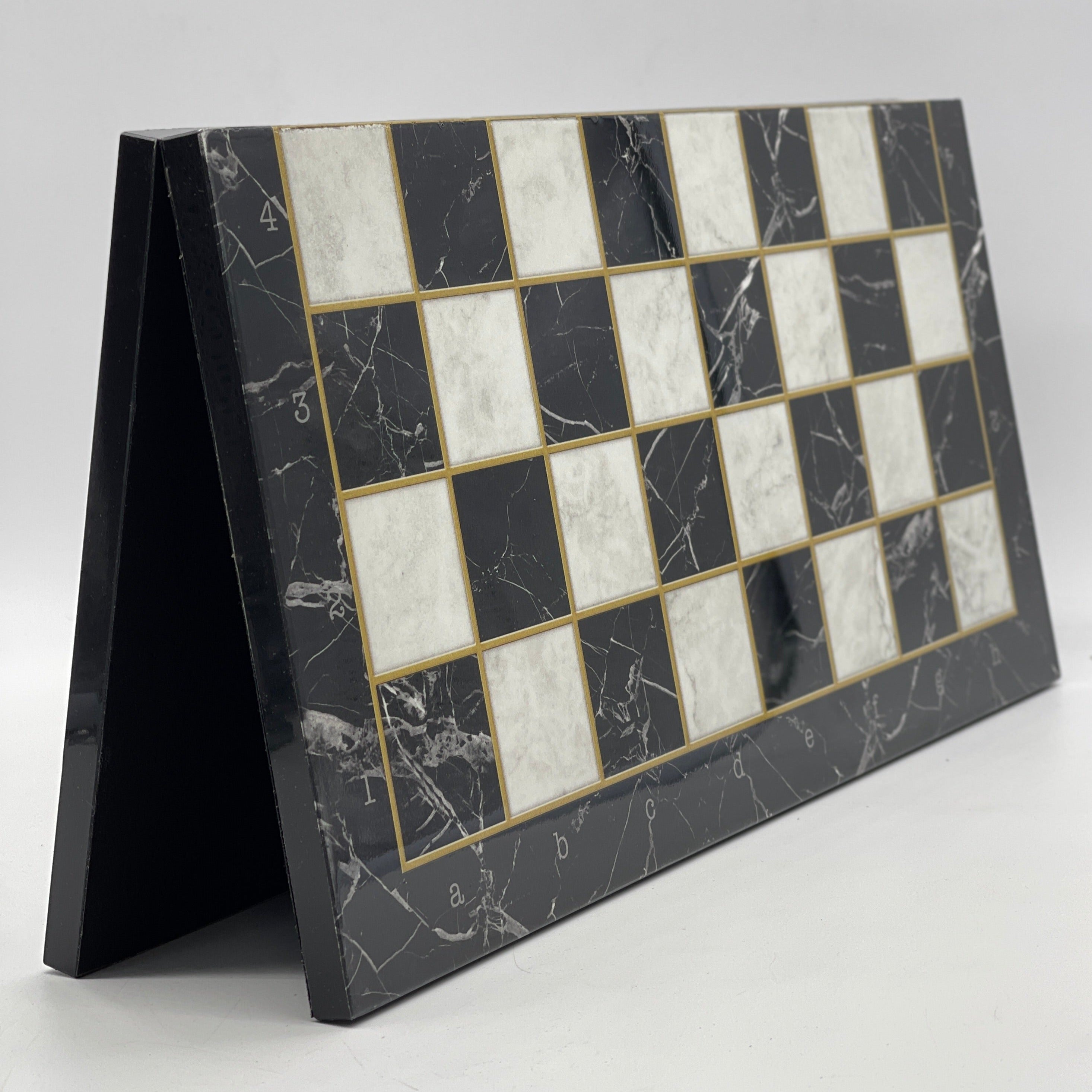 Black Marble Pattern Folding Chess Board With Crusaders Metal Chess Pieces