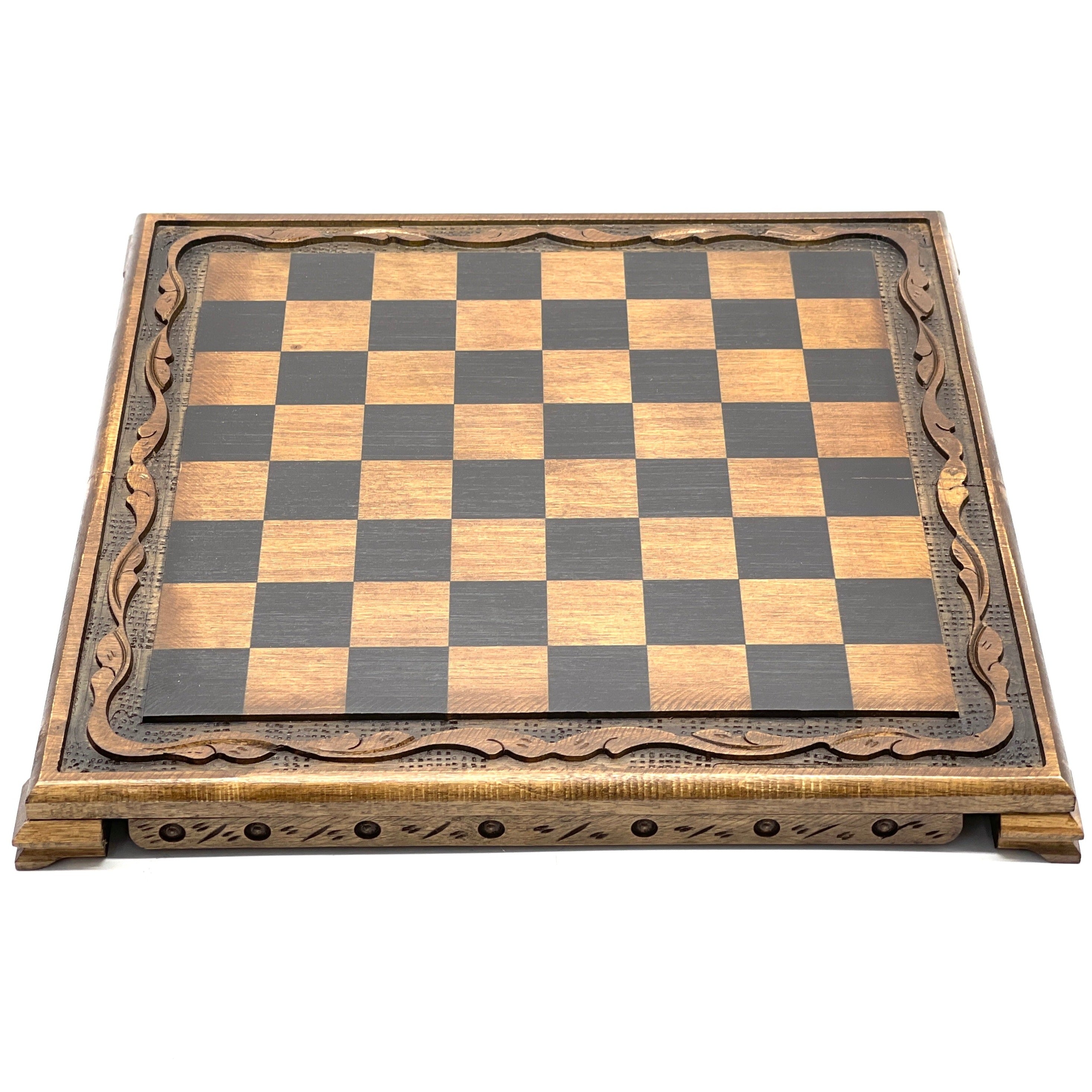 Handmade Wooden Chess Set with Large Greek Metal Chess Pieces