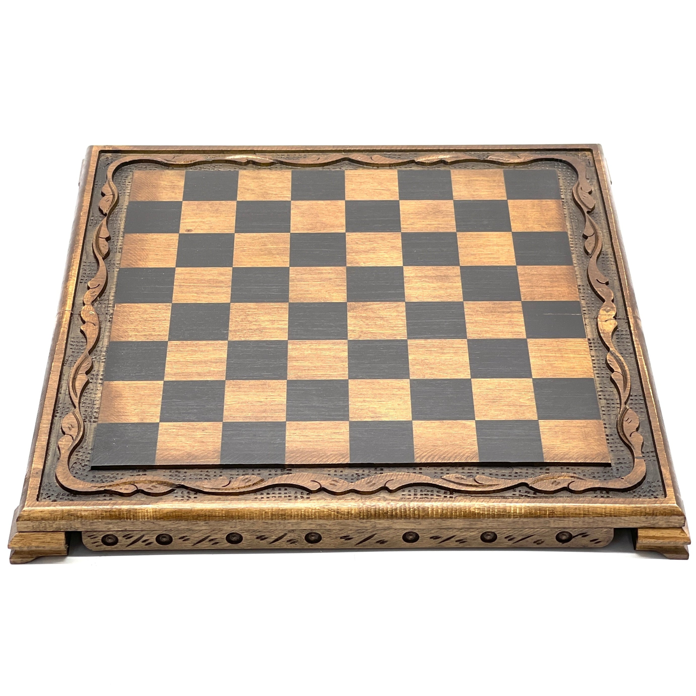 Handmade Wooden Chess Set With Large Archer Romans Metal Chess Pieces