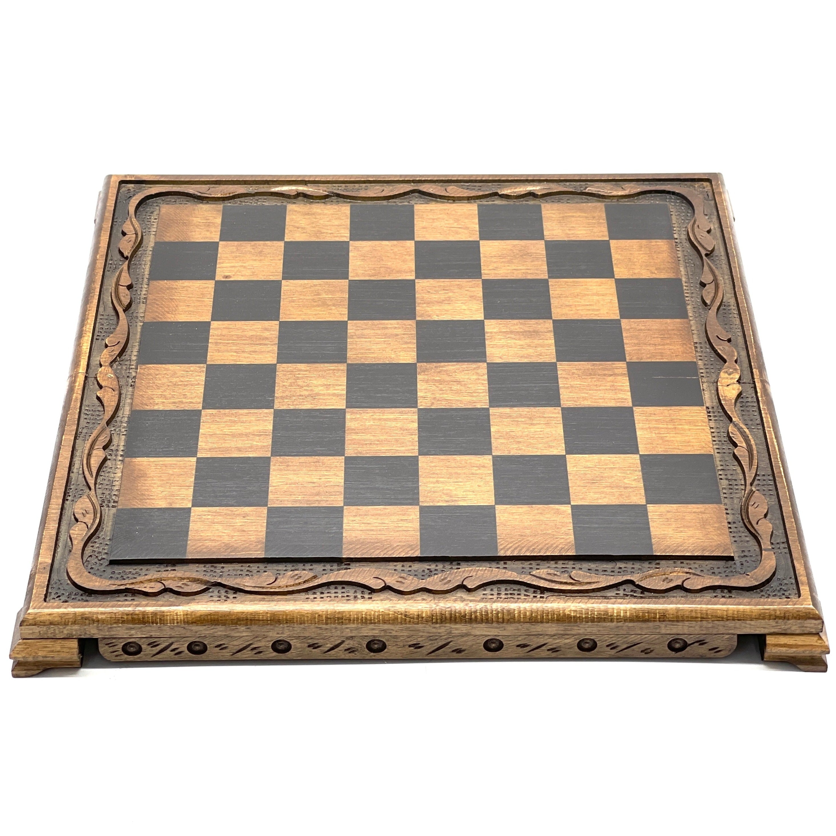 Handmade Wooden Chess Set With Large Archer Romans Metal Chess Pieces