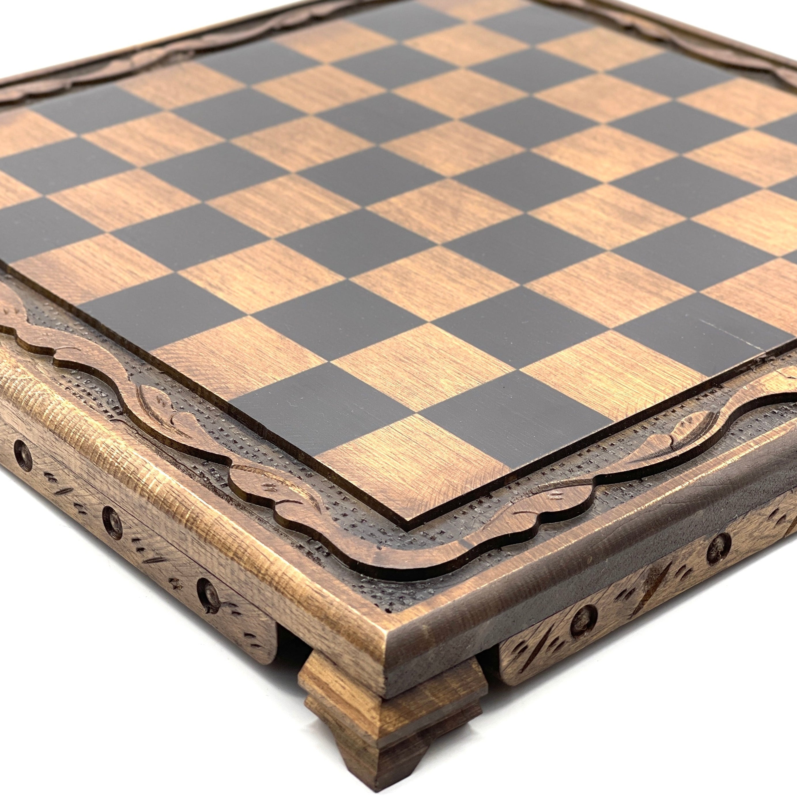 Handmade Wooden Chess Set with Large Greek Metal Chess Pieces