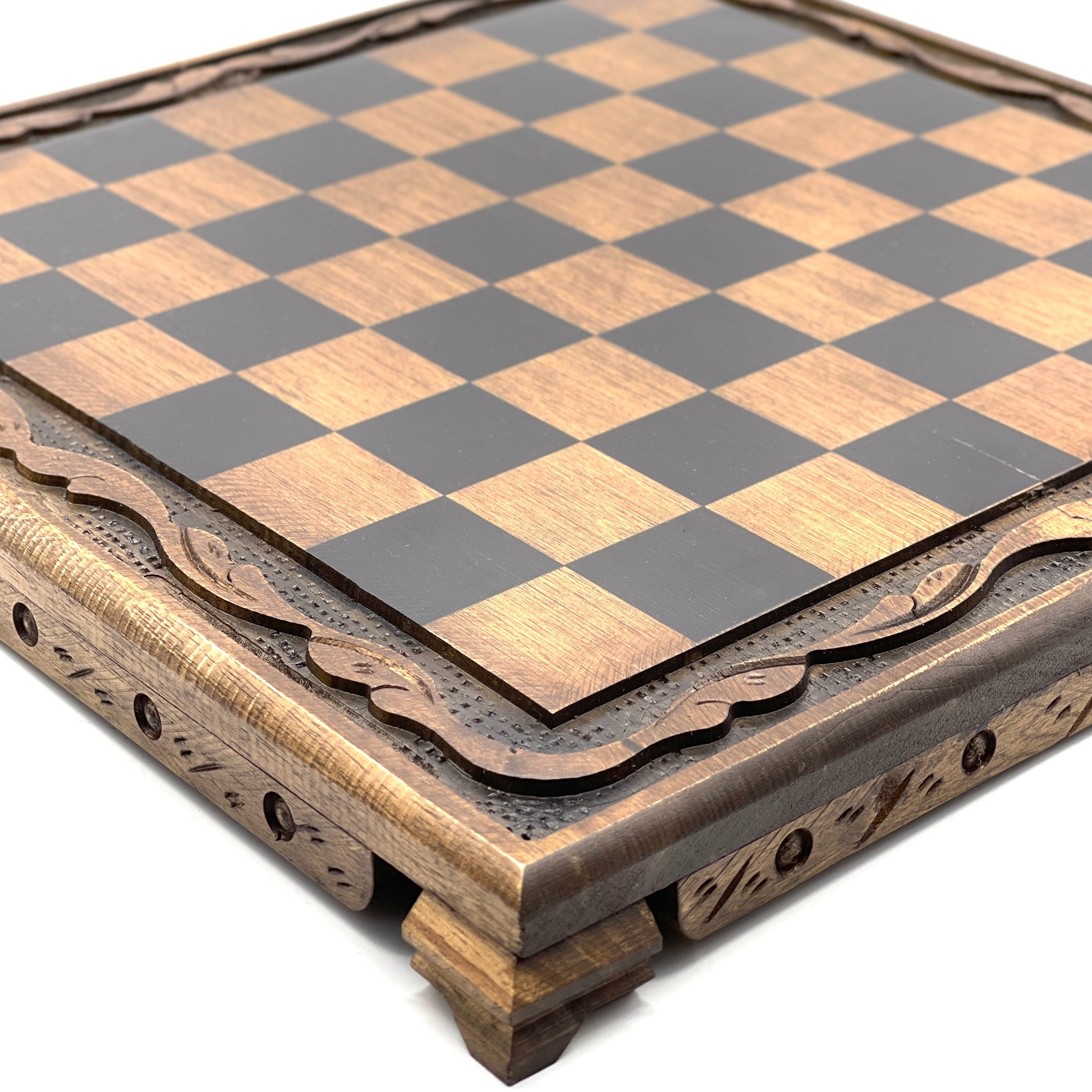 Handmade Wooden Chess Set With Large Archer Romans Metal Chess Pieces