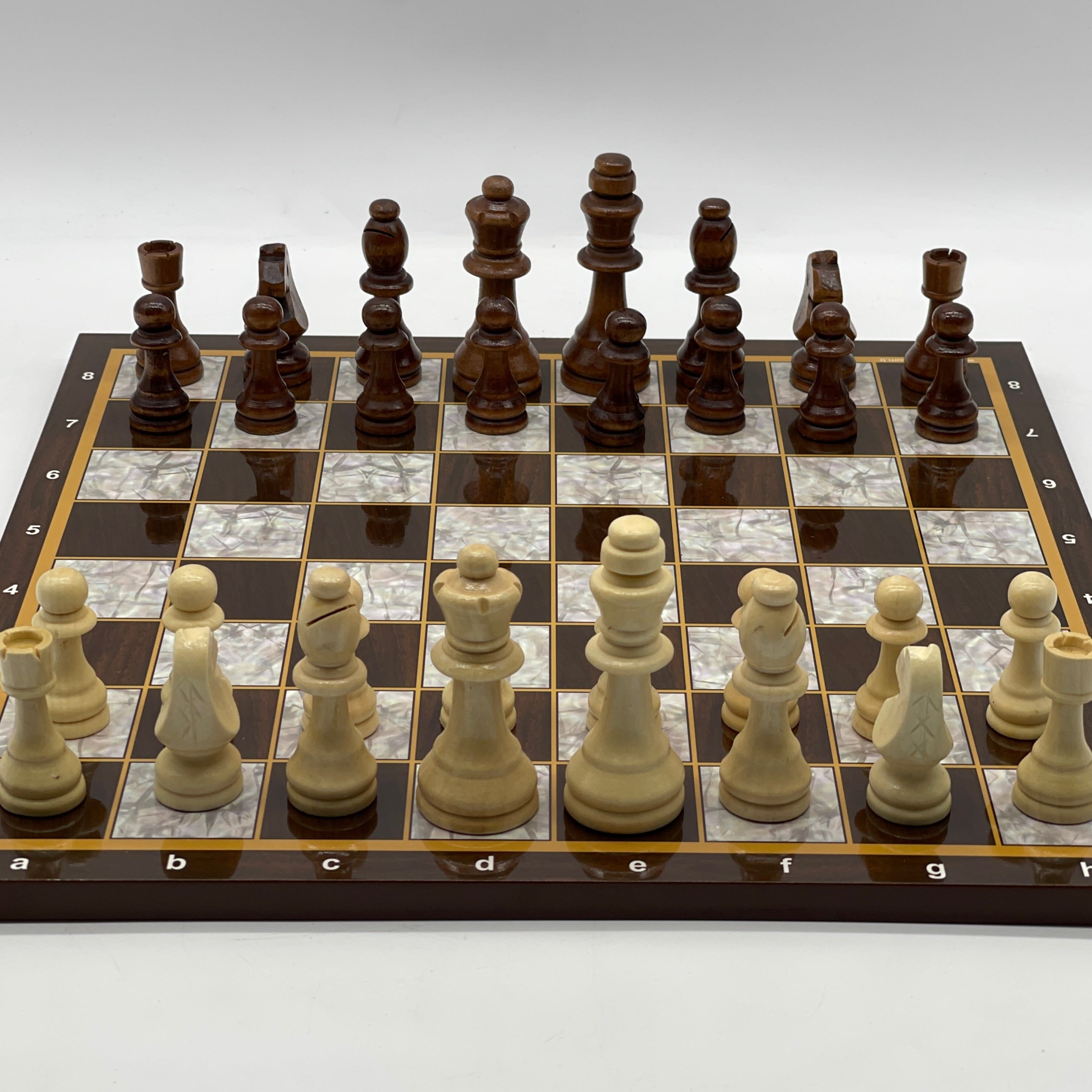 Brown Walnut Marble Pattern Wooden Set With Wooden Chess Pieces Set