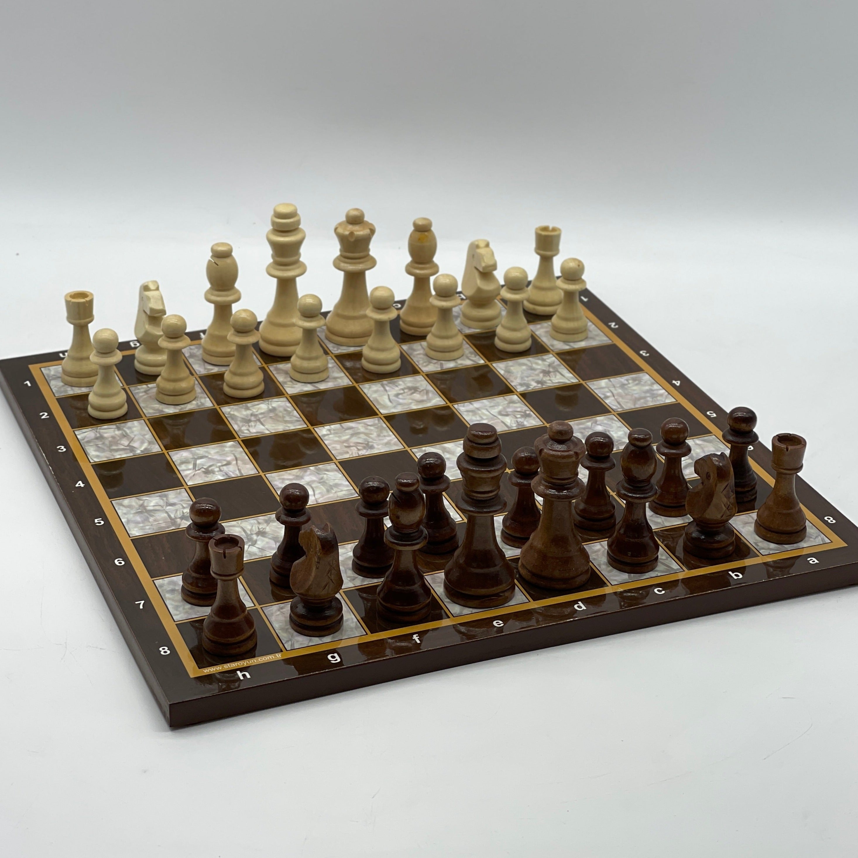 Brown Walnut Marble Pattern Wooden Set With Wooden Chess Pieces Set