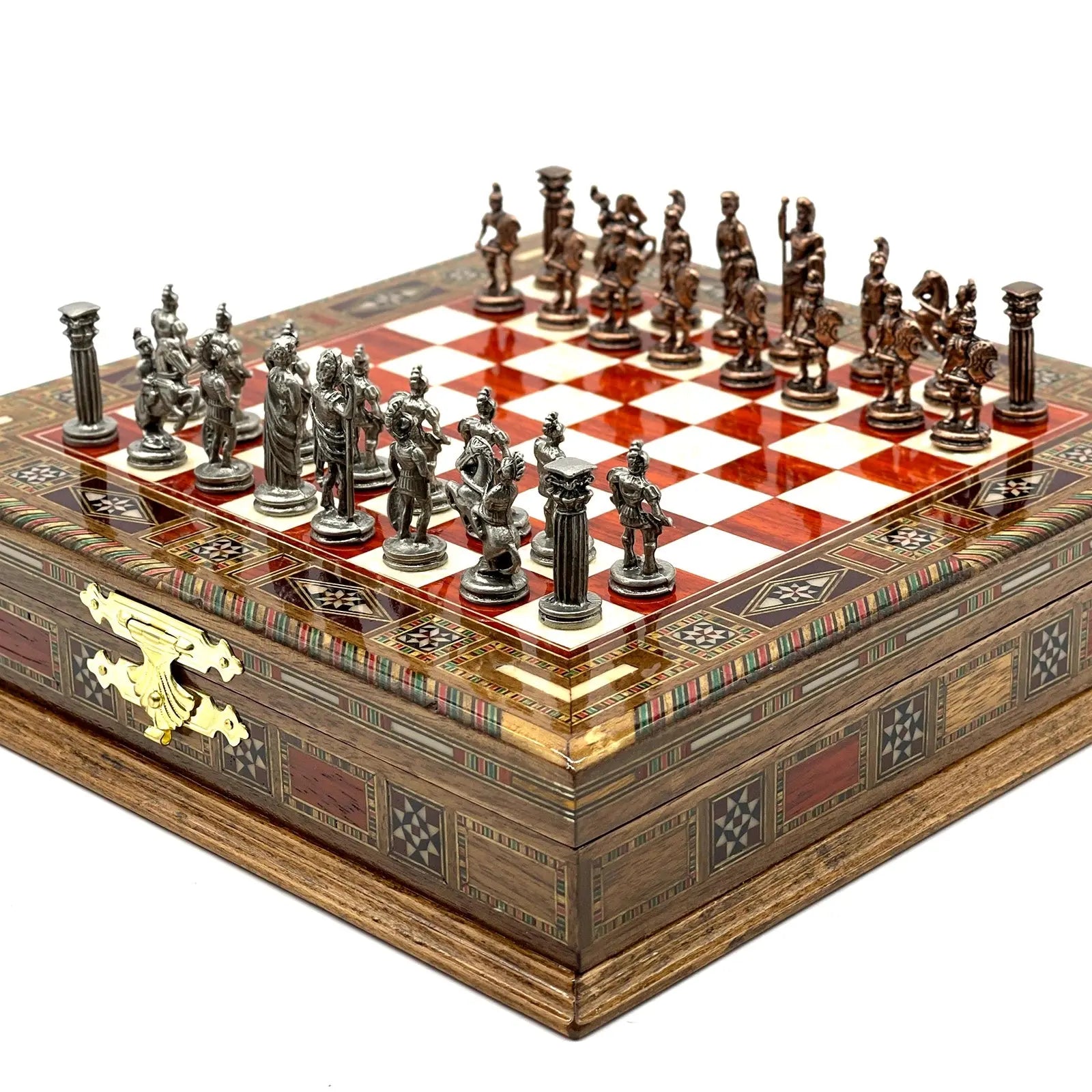 9" 11" Mini Rosewood Handmade Wooden Chess Set with Metal Chess Pieces