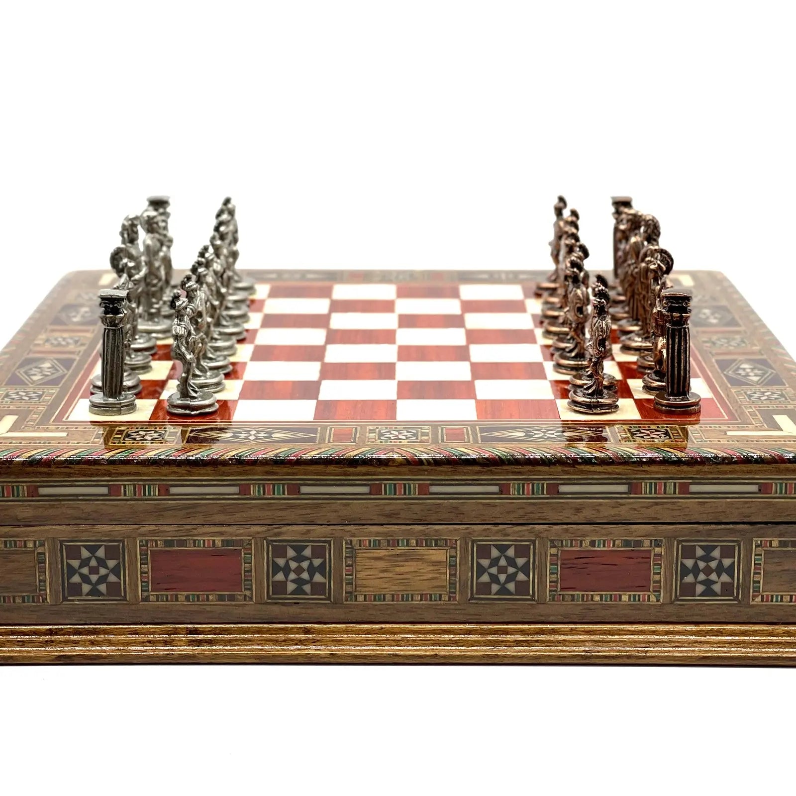 9" 11" Mini Rosewood Handmade Wooden Chess Set with Metal Chess Pieces