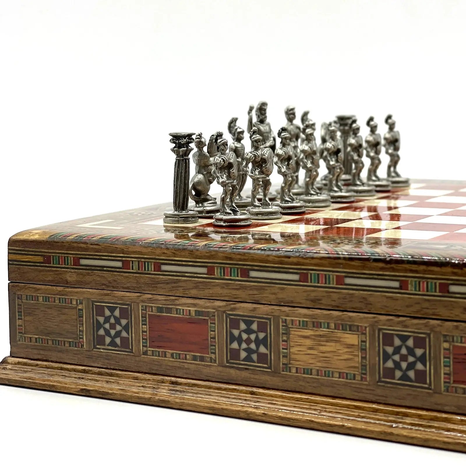 9" 11" Mini Rosewood Handmade Wooden Chess Set with Metal Chess Pieces