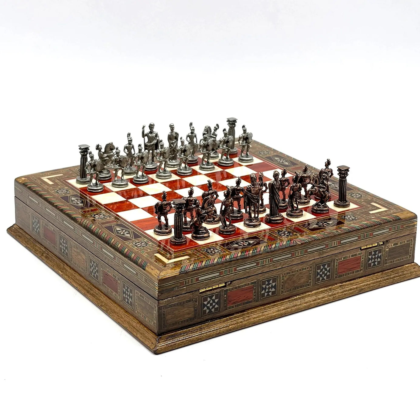9" 11" Mini Rosewood Handmade Wooden Chess Set with Metal Chess Pieces