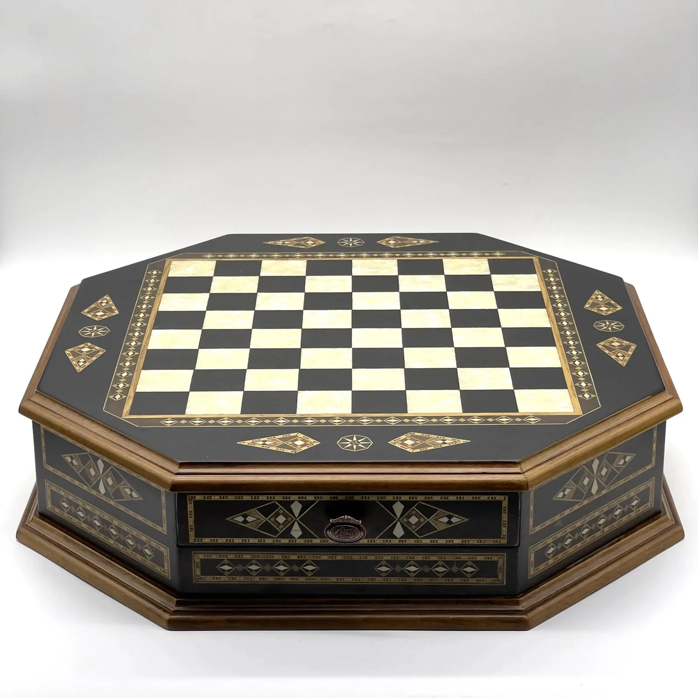 21.2" Octagon Wooden Luxury Chess Set with Quality Metal Chess Pieces