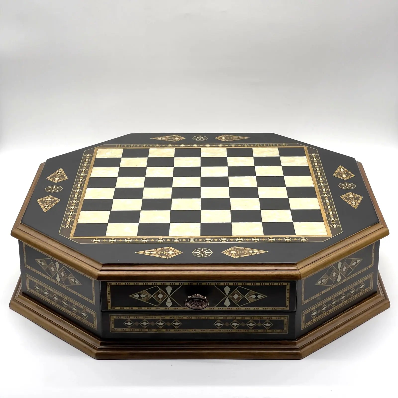 21.2" Octagon Wooden Luxury Chess Set with Quality Metal Chess Pieces