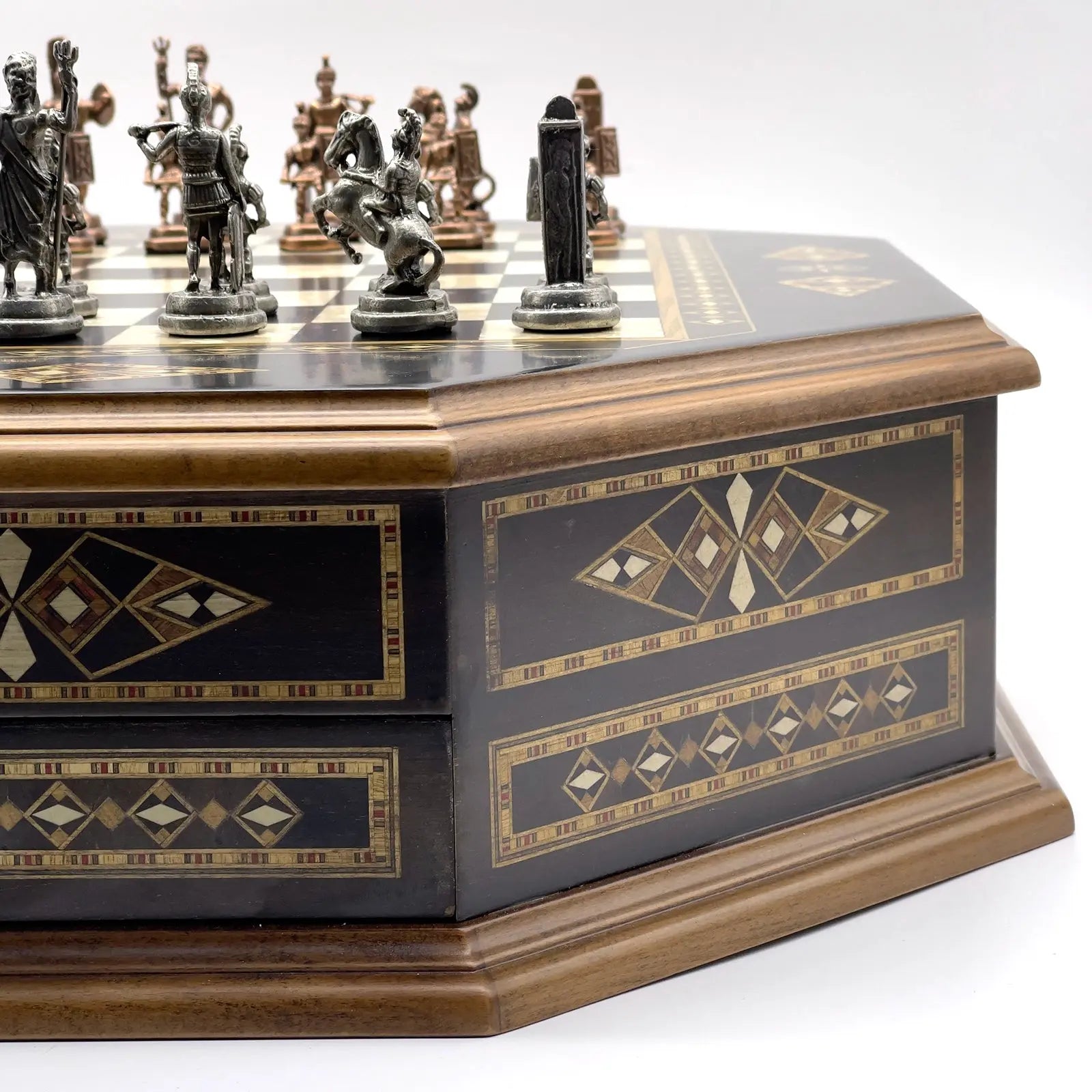 21.2" Octagon Wooden Luxury Chess Set with Quality Metal Chess Pieces