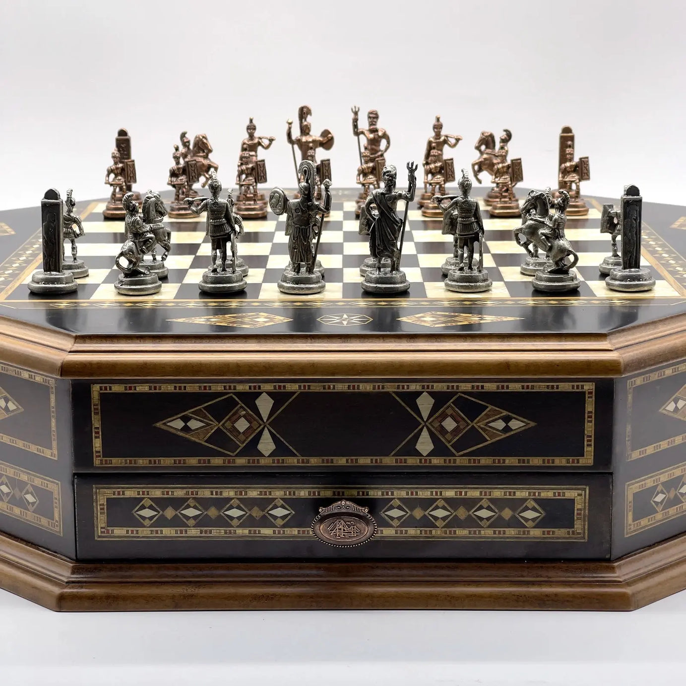 21.2" Octagon Wooden Luxury Chess Set with Quality Metal Chess Pieces