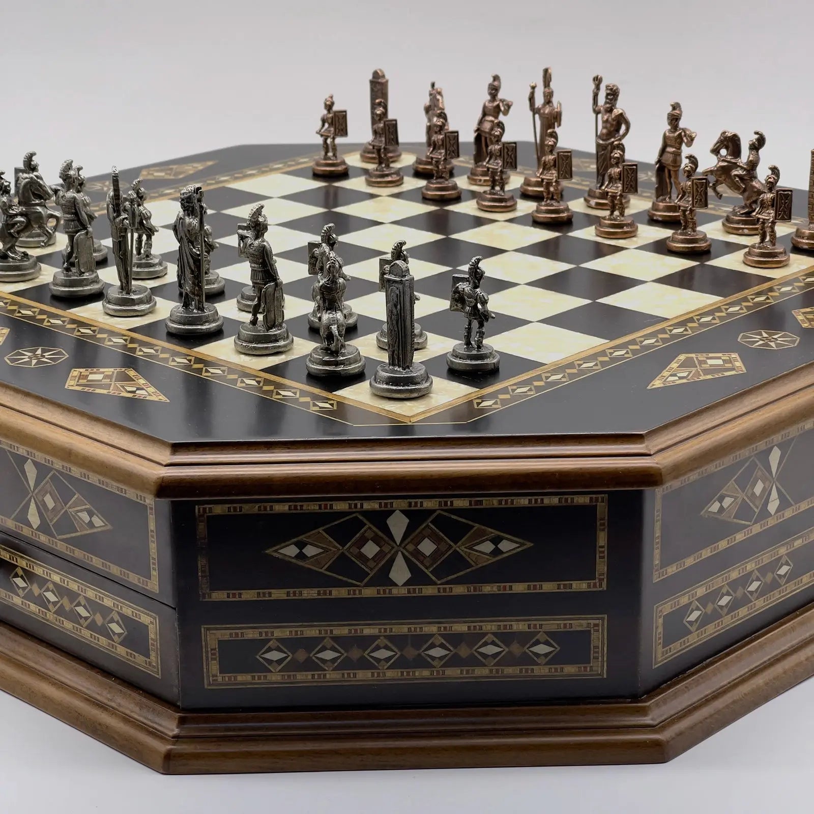21.2" Octagon Wooden Luxury Chess Set with Quality Metal Chess Pieces