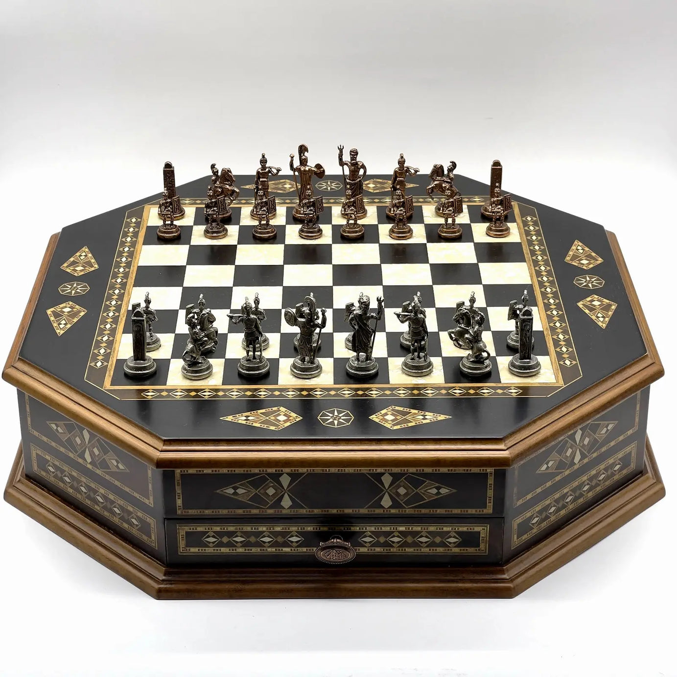 21.2" Octagon Wooden Luxury Chess Set with Quality Metal Chess Pieces