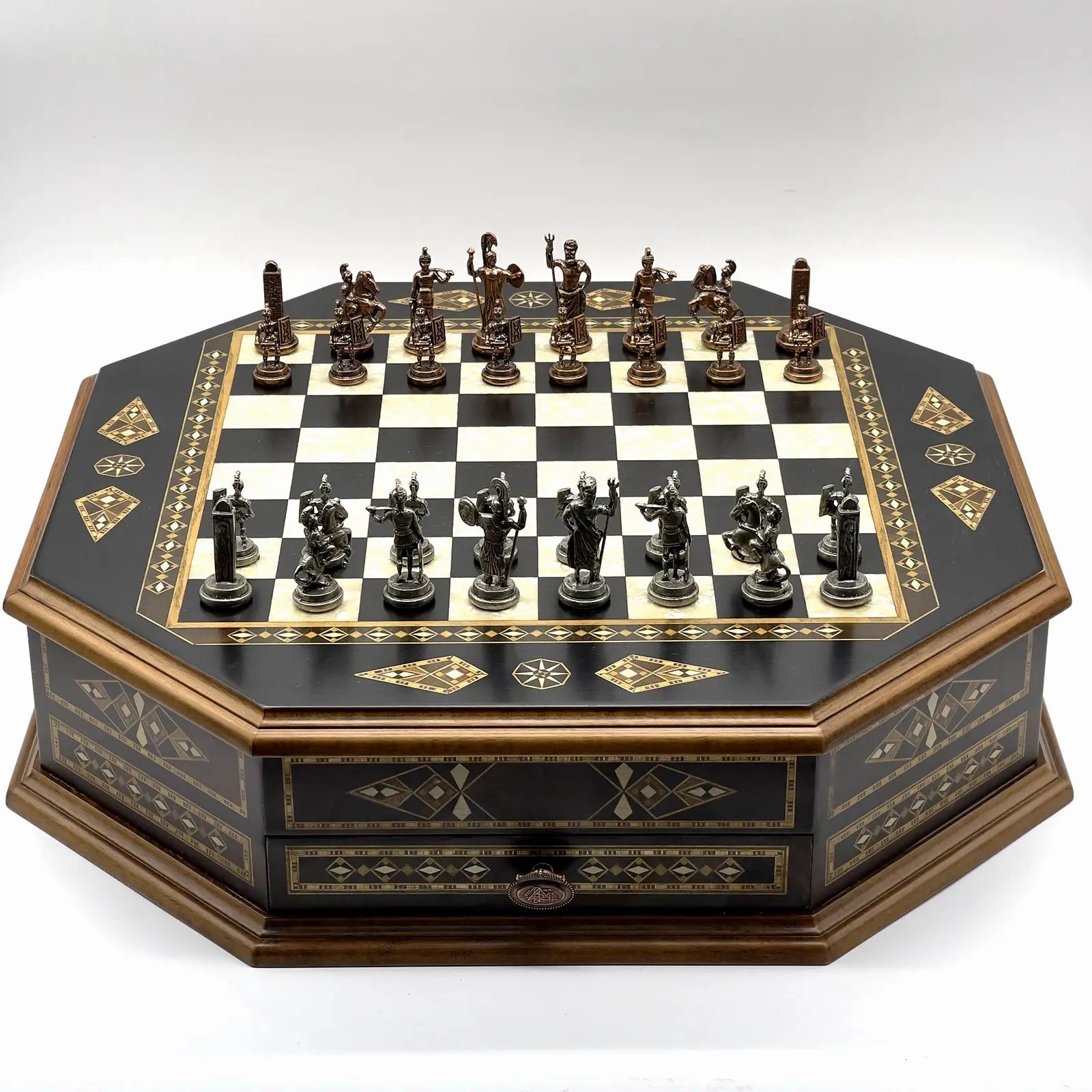 21.2" Octagon Wooden Luxury Chess Set with Quality Metal Chess Pieces