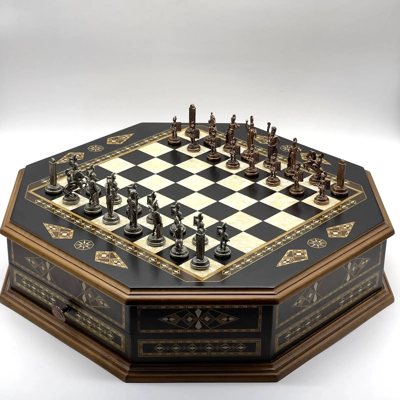 21.2" Octagon Wooden Luxury Chess Set with Quality Metal Chess Pieces
