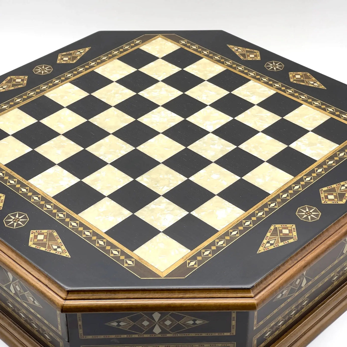 21.2" Octagon Wooden Luxury Chess Set with Quality Metal Chess Pieces