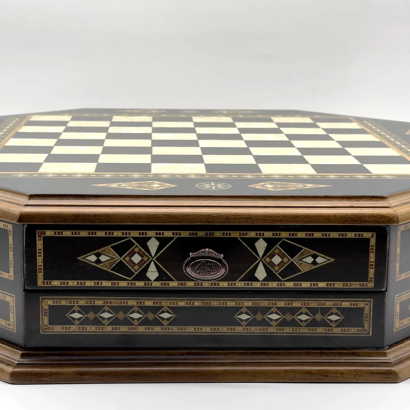 21.2" Octagon Wooden Luxury Chess Set with Quality Metal Chess Pieces