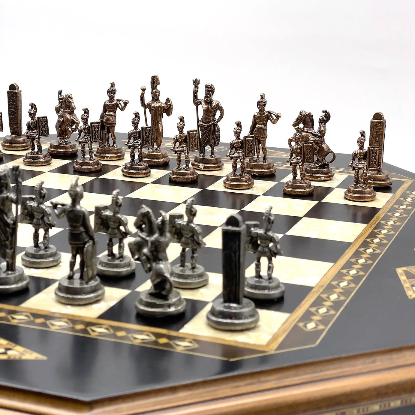21.2" Octagon Wooden Luxury Chess Set with Quality Metal Chess Pieces