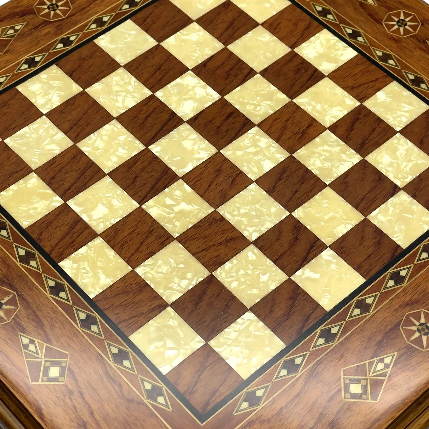 21.2" Octagon Wooden Luxury Brown Chess Set with Greek Metal Chess Pieces