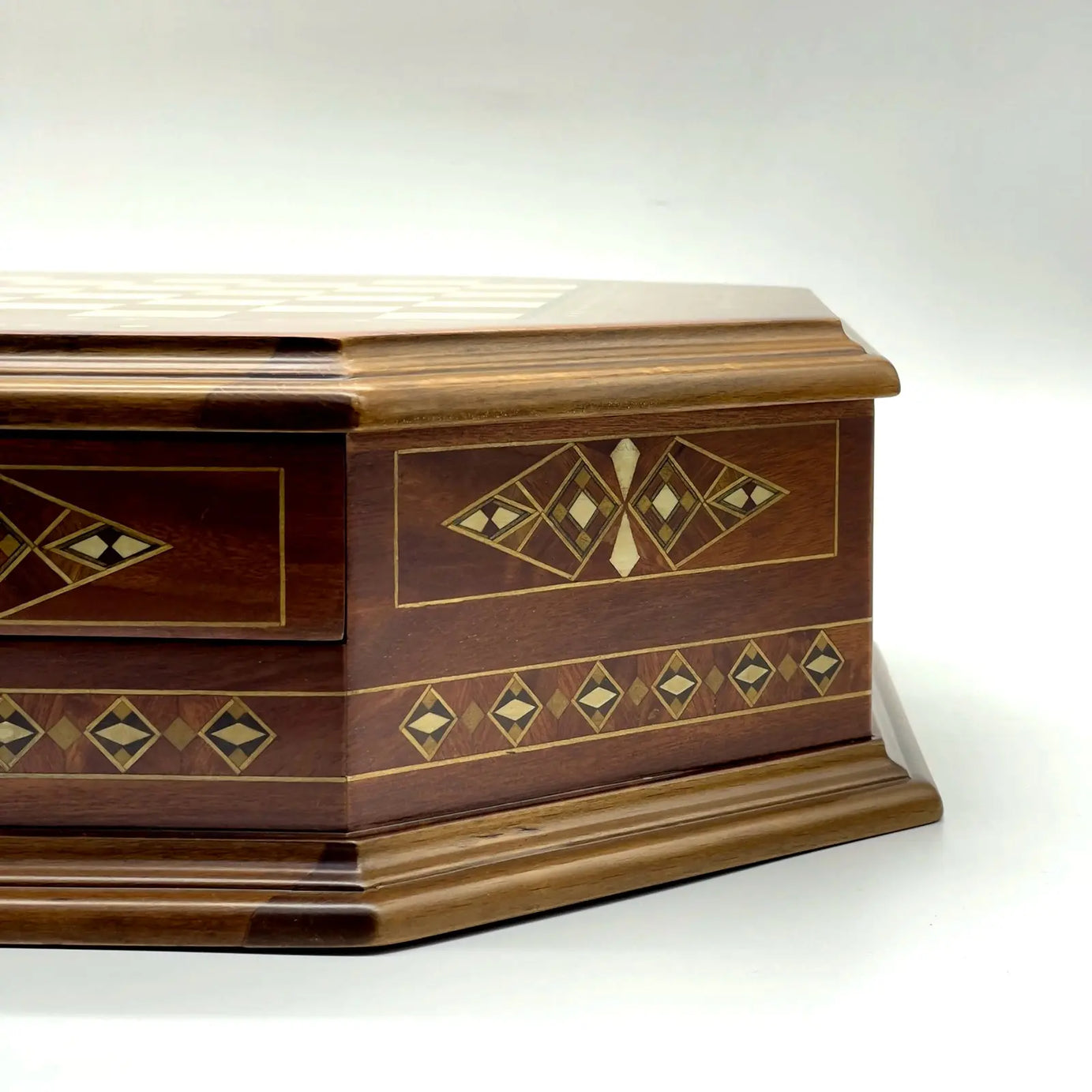 21.2" Octagon Wooden Luxury Brown Chess Set with Greek Metal Chess Pieces