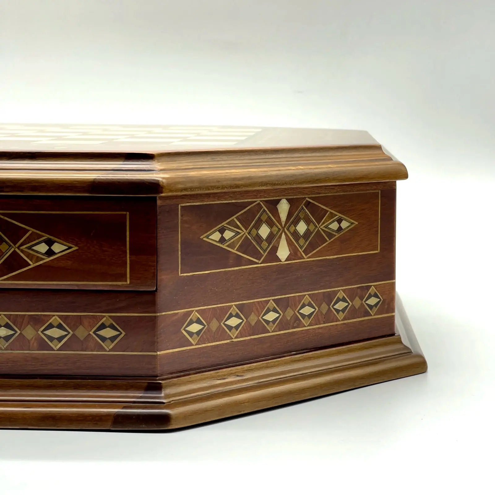 21.2" Octagon Wooden Luxury Brown Chess Set with Greek Metal Chess Pieces