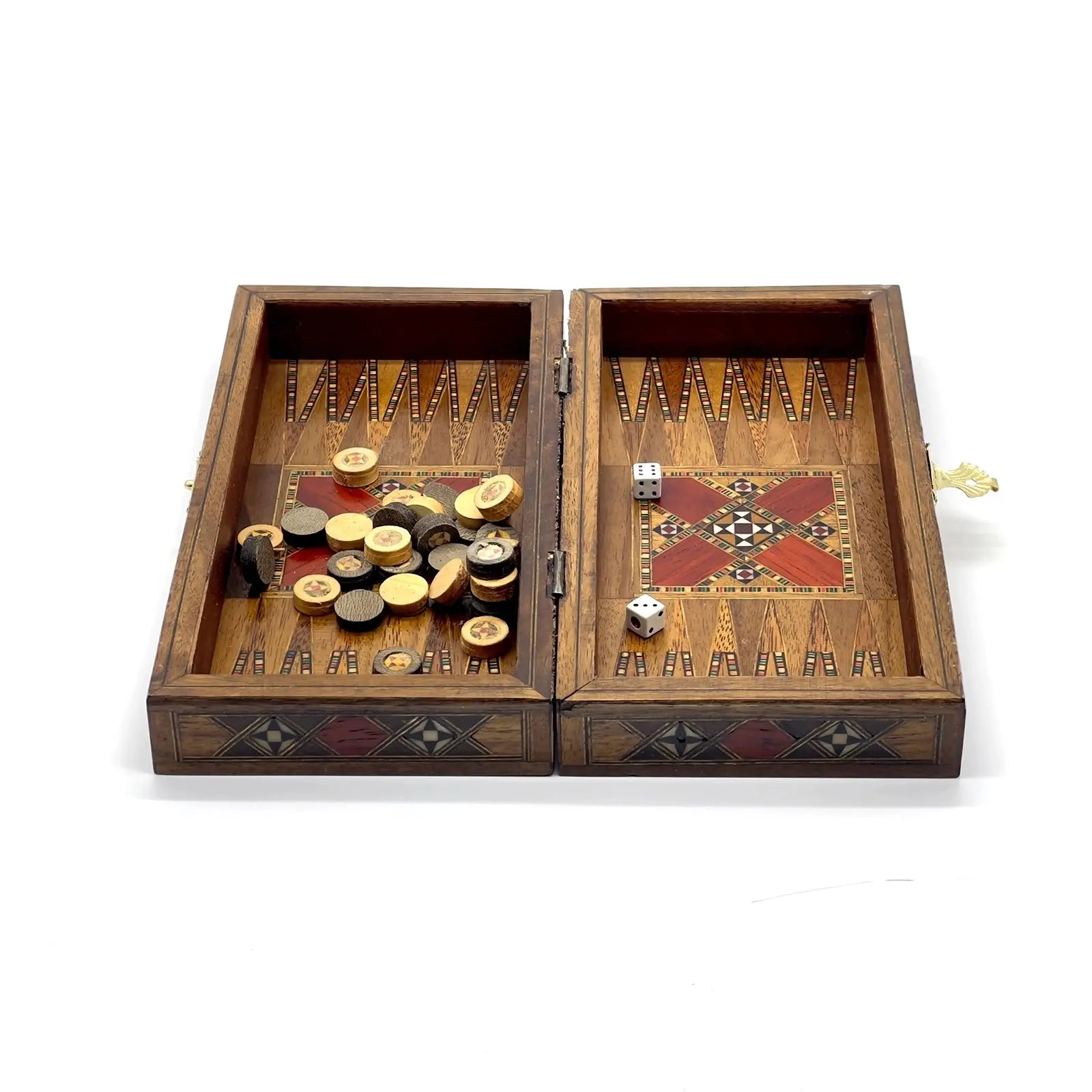 8.9" Red Small Folding Wooden Chess Set and Backgammon Set