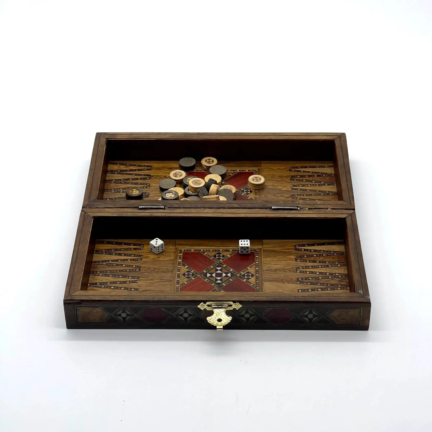 8.9" Red Small Folding Wooden Chess Set and Backgammon Set