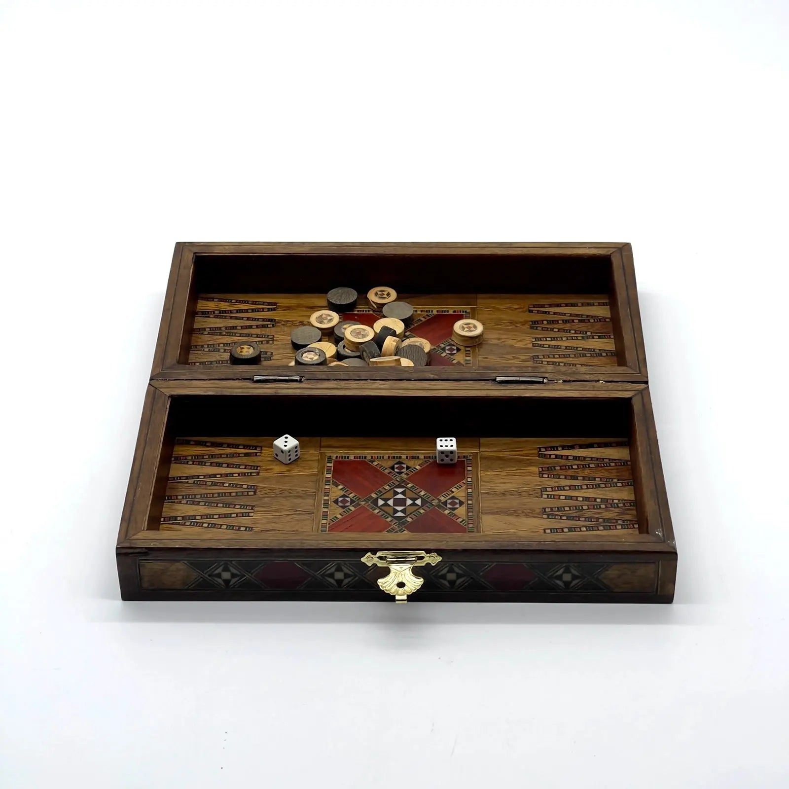 8.9" Red Small Folding Wooden Chess Set and Backgammon Set