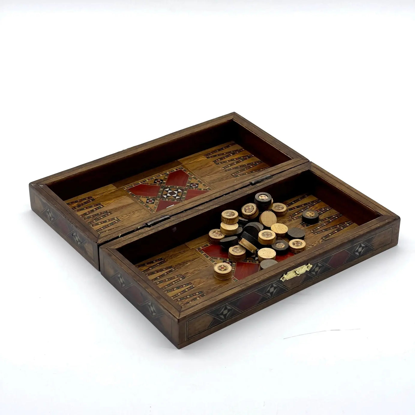 8.9" Red Small Folding Wooden Chess Set and Backgammon Set