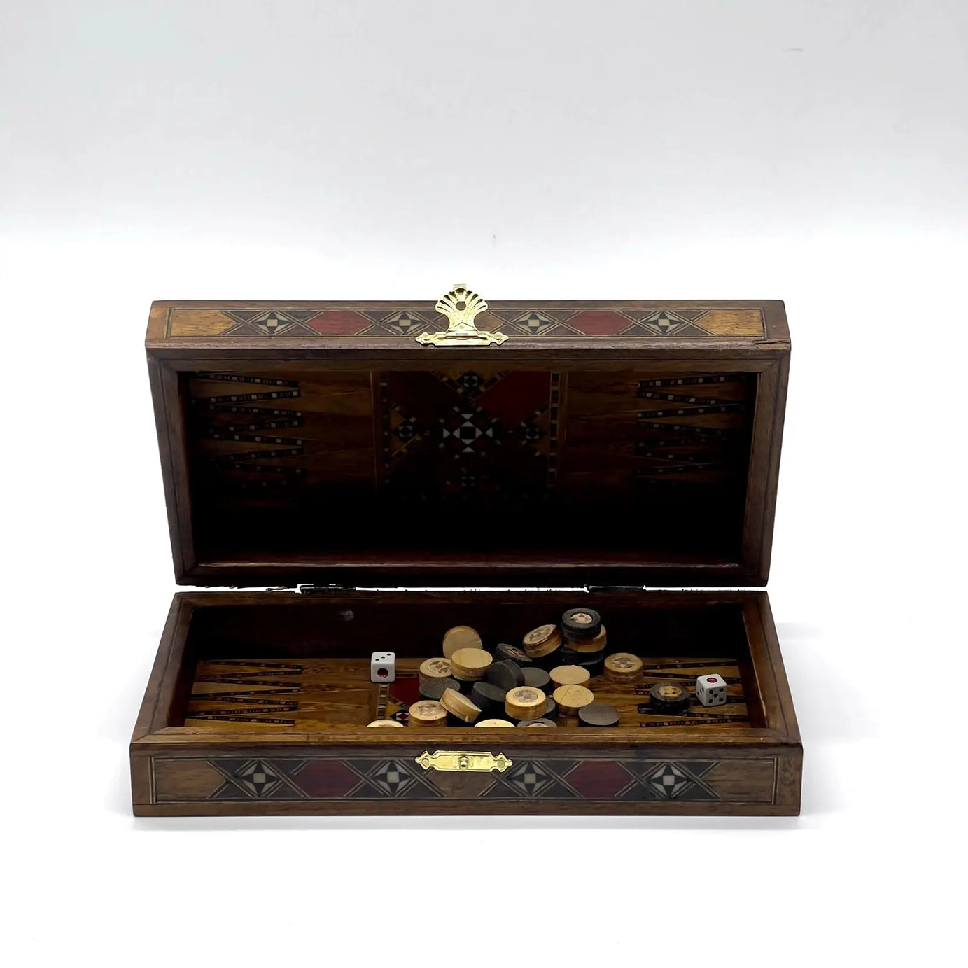 8.9" Red Small Folding Wooden Chess Set and Backgammon Set