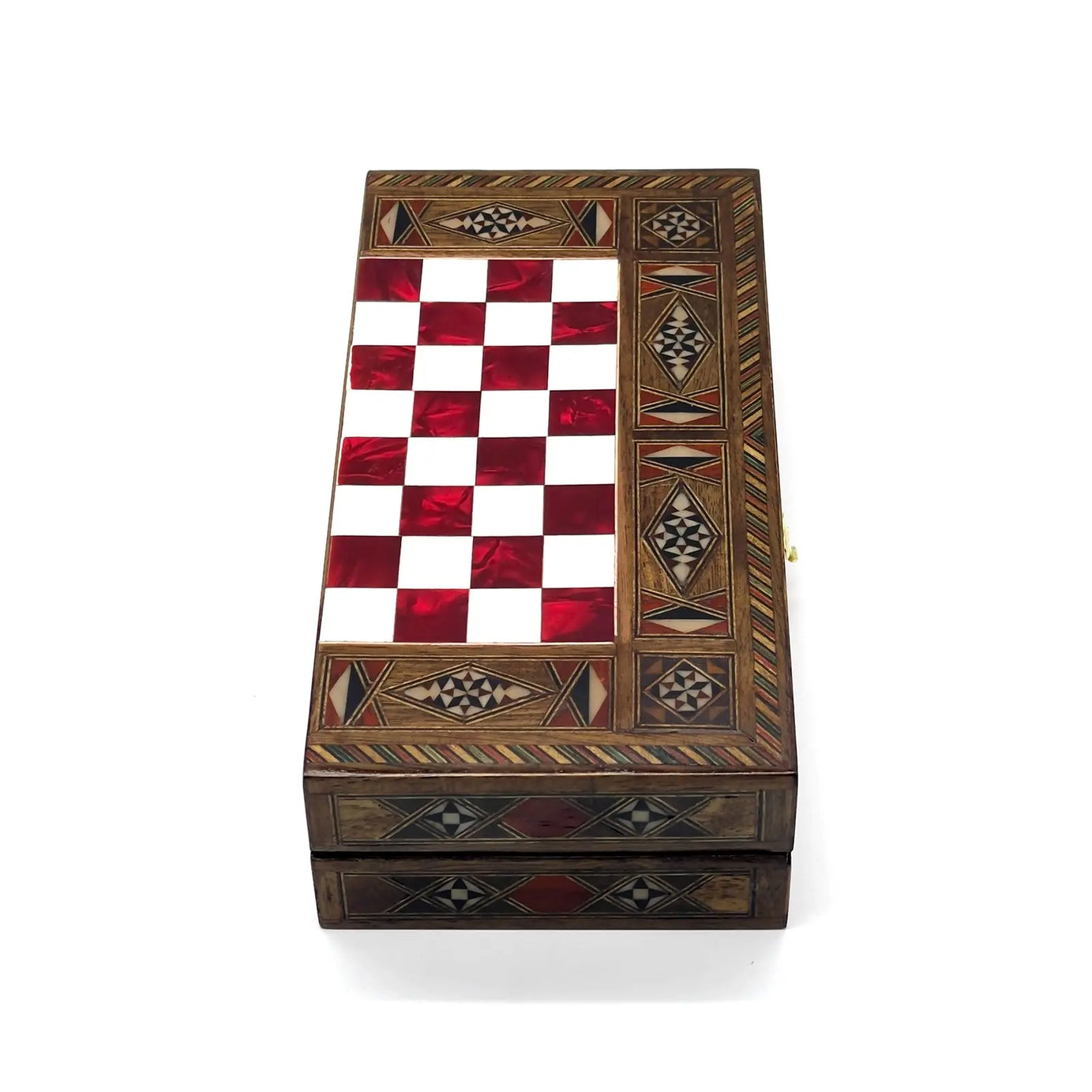 8.9" Red Small Folding Wooden Chess Set and Backgammon Set