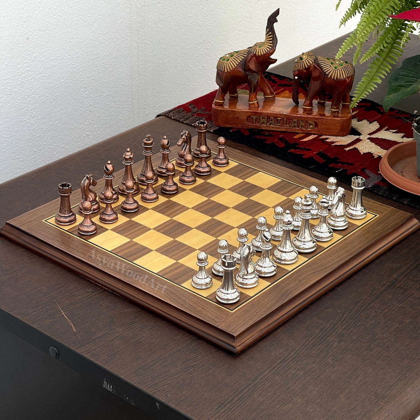 American Walnut Solid Wooden Chess Set with Metal Chess Pieces