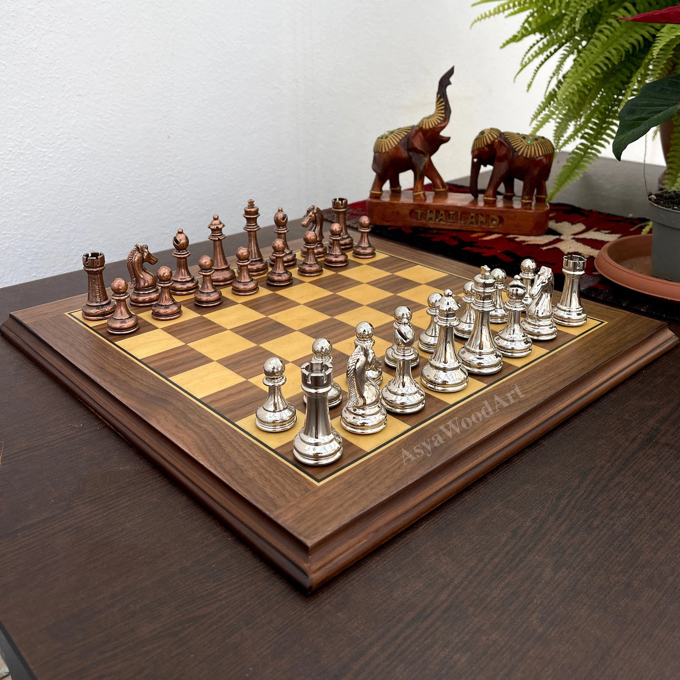 American Walnut Solid Wooden Chess Set with Metal Chess Pieces