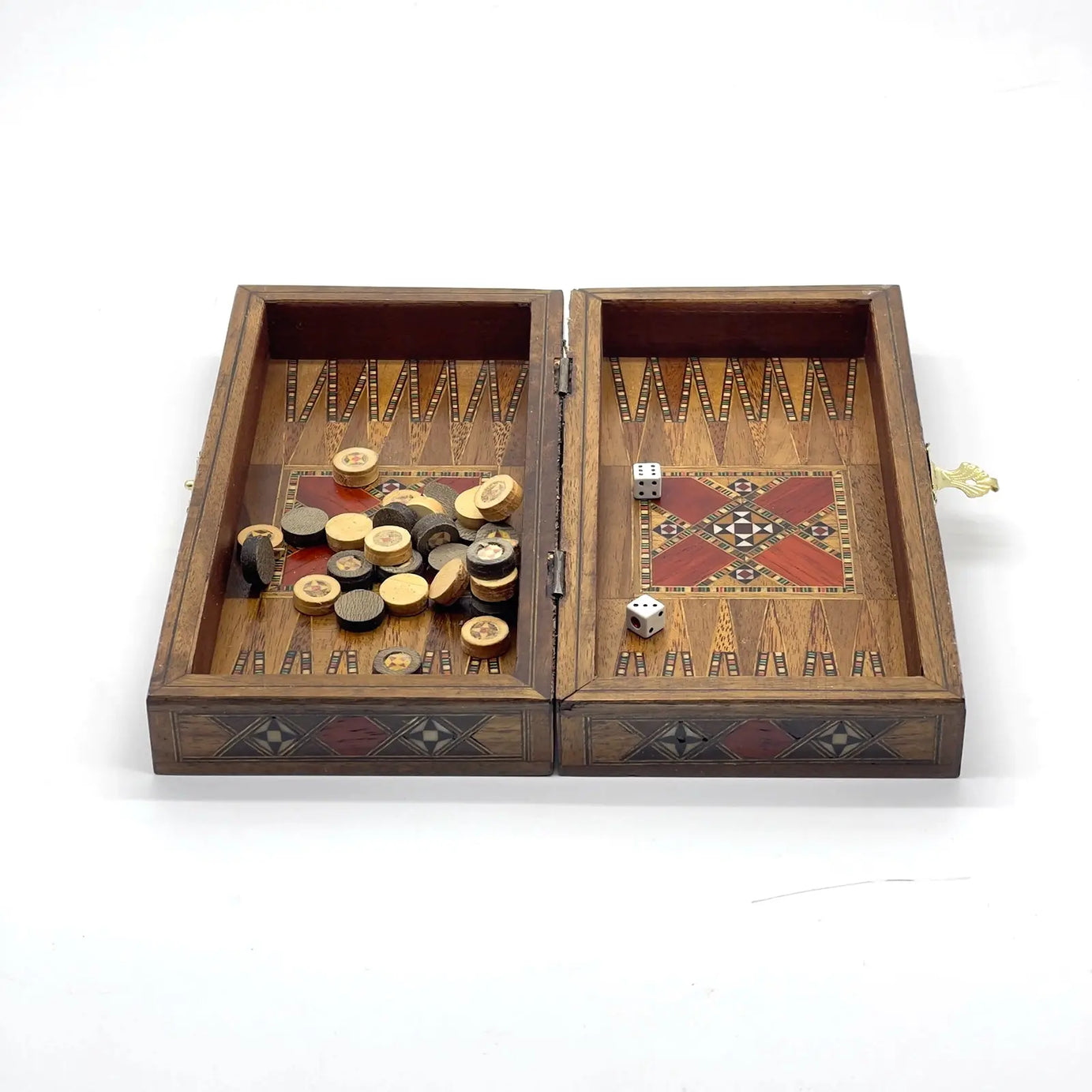 8.9" Turquoise Small Folding Wooden Chess Set And Backgammon Set