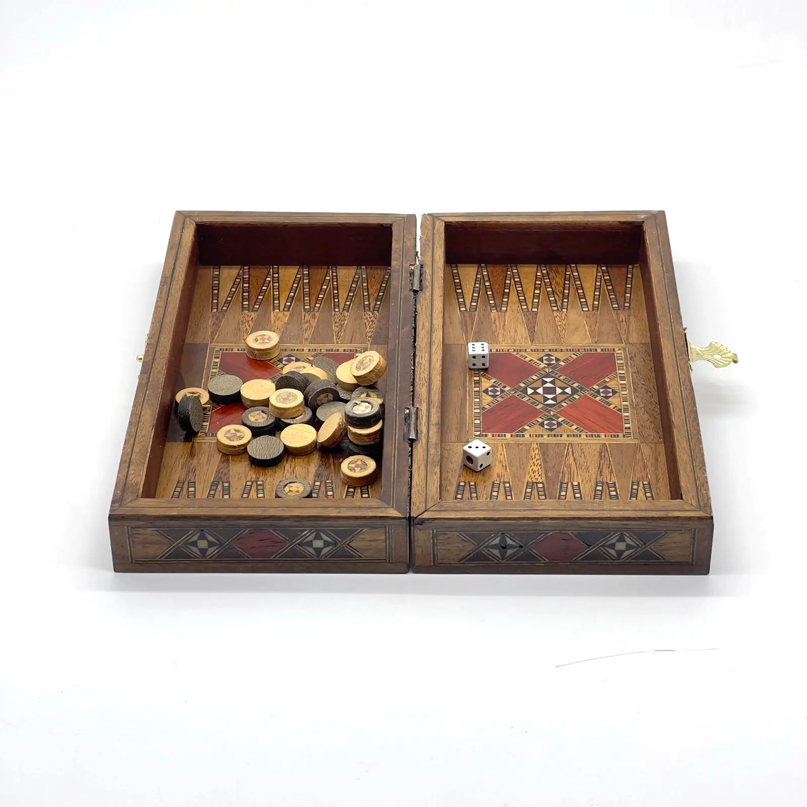 8.9" Turquoise Small Folding Wooden Chess Set And Backgammon Set