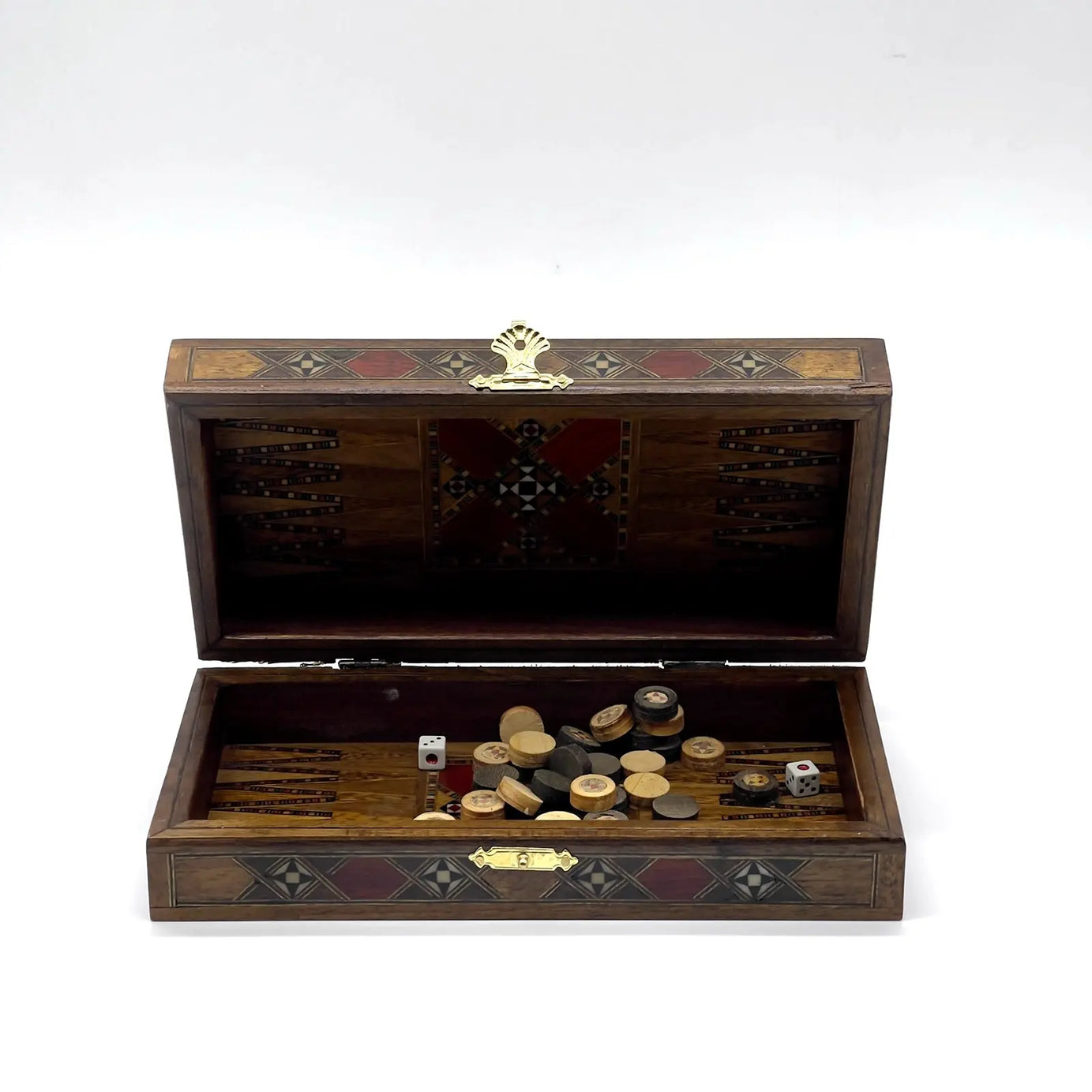 8.9" Turquoise Small Folding Wooden Chess Set And Backgammon Set