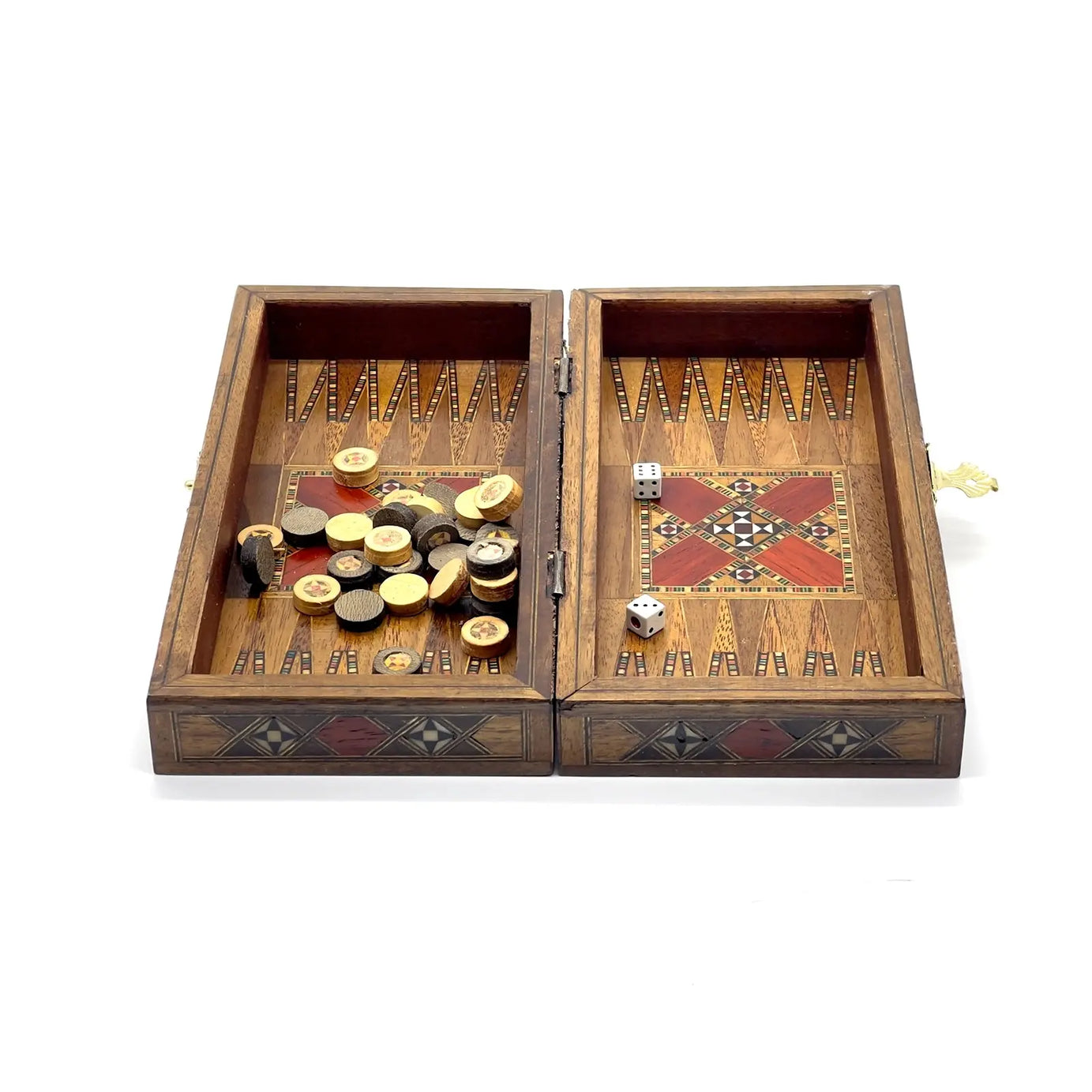 8.9" Walnut Small Folding Wooden Chess Set and Backgammon Set