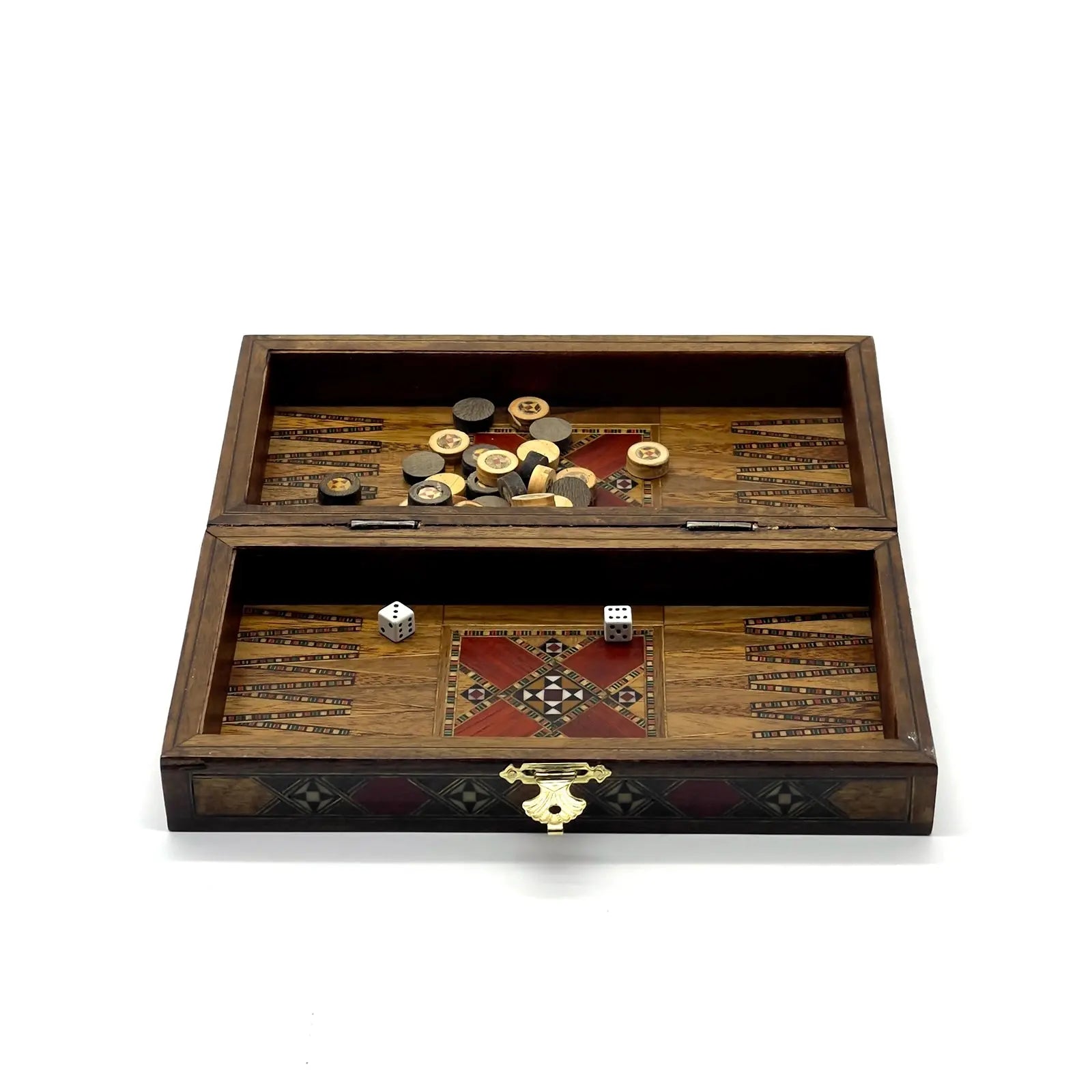 8.9" Walnut Small Folding Wooden Chess Set and Backgammon Set