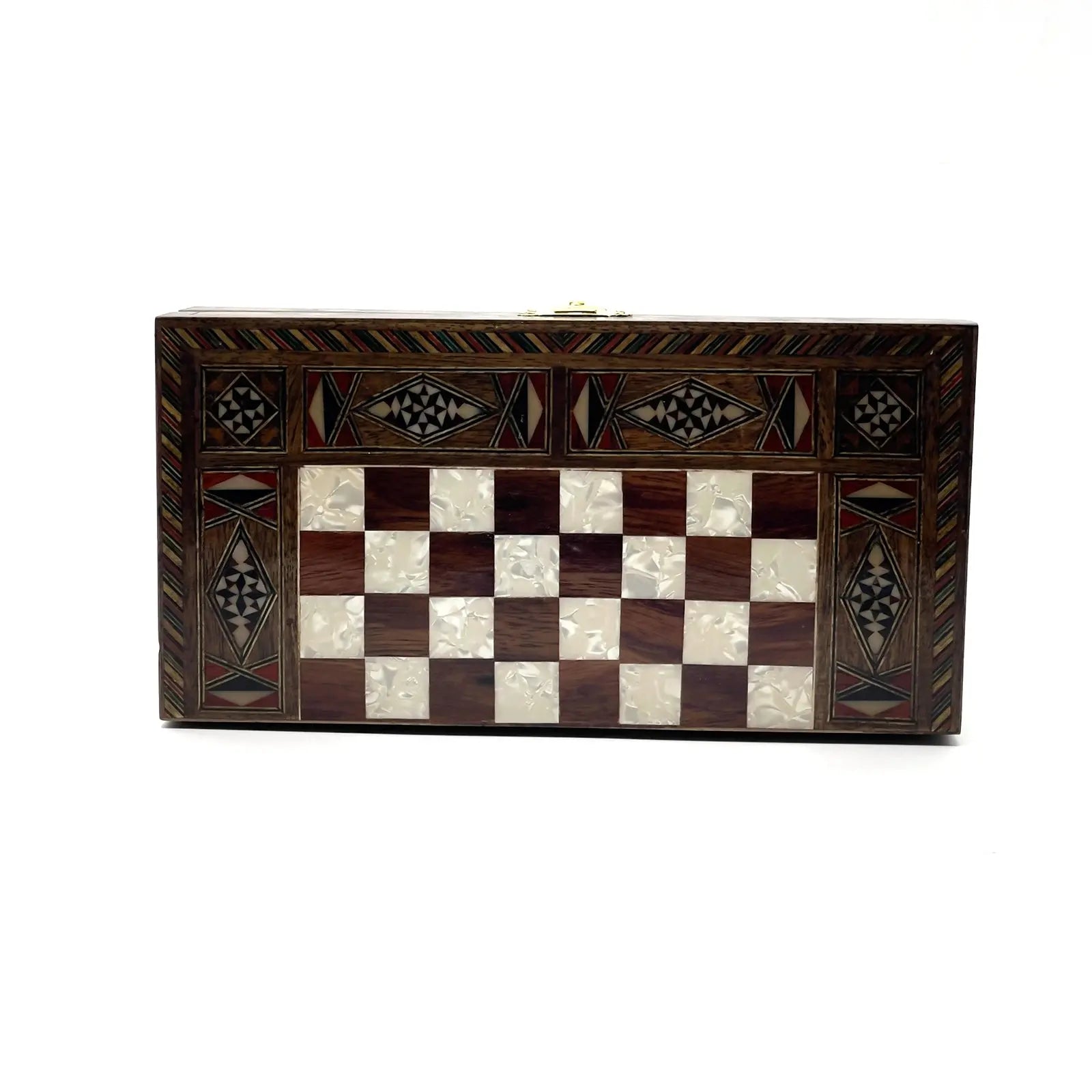 8.9" Walnut Small Folding Wooden Chess Set and Backgammon Set