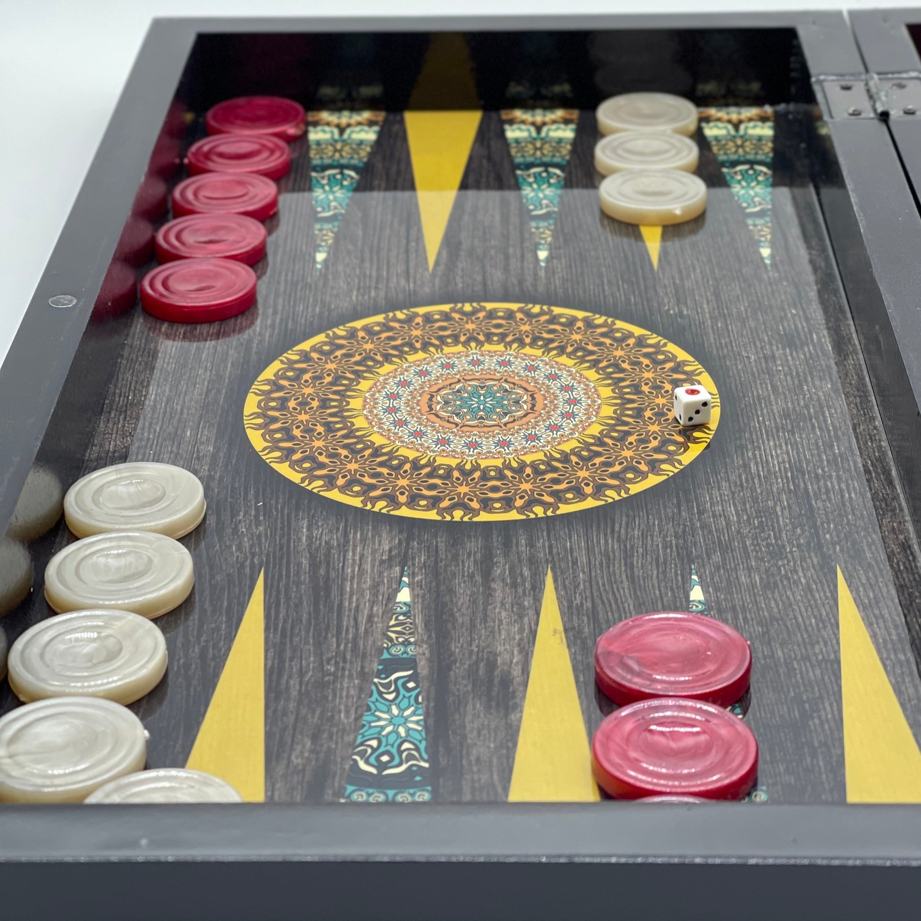 Luxury Wooden Antique Embroidered Mosaic Backgammon Set