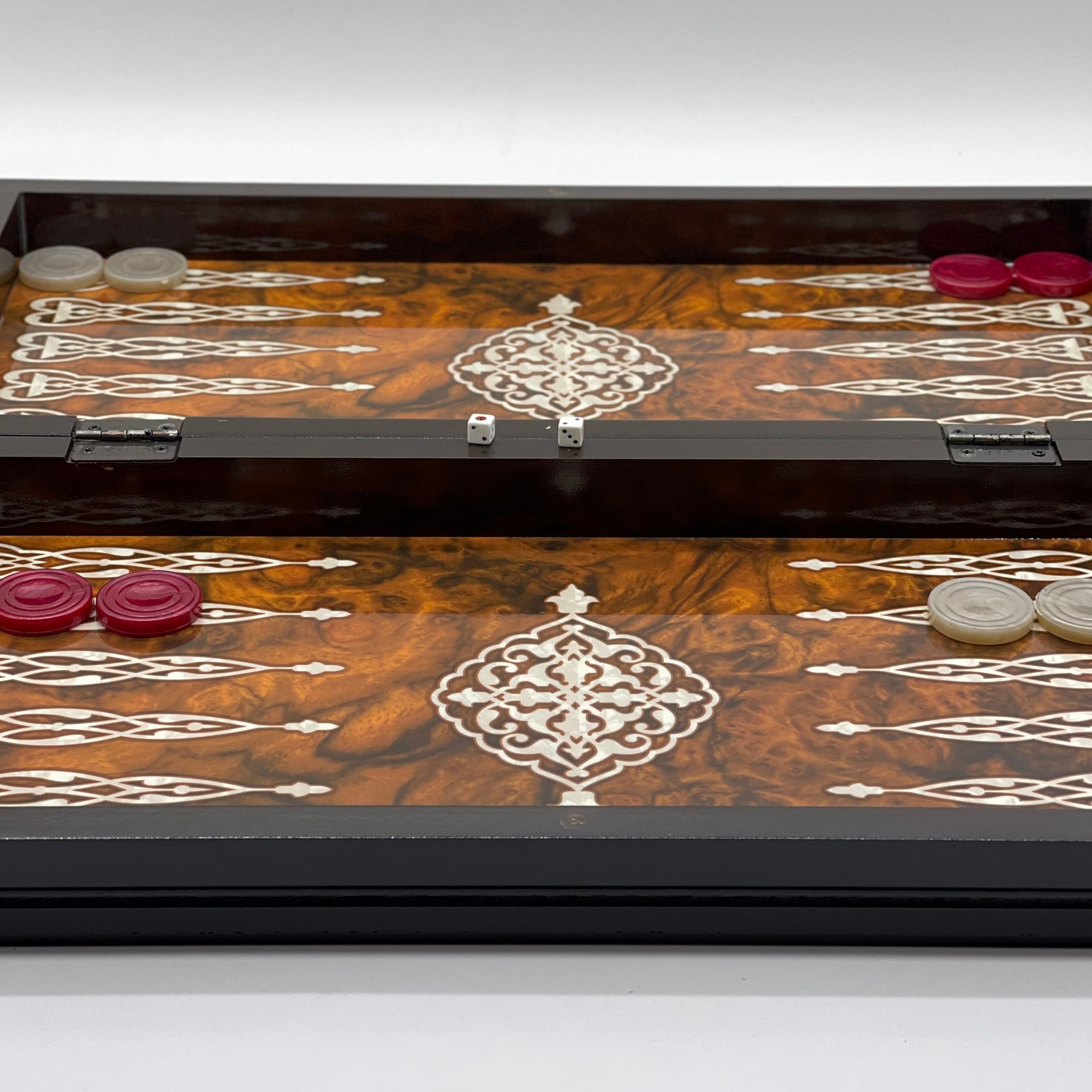 20.7" Brown Luxury Wooden Antique Embroidered Mosaic Backgammon Set
