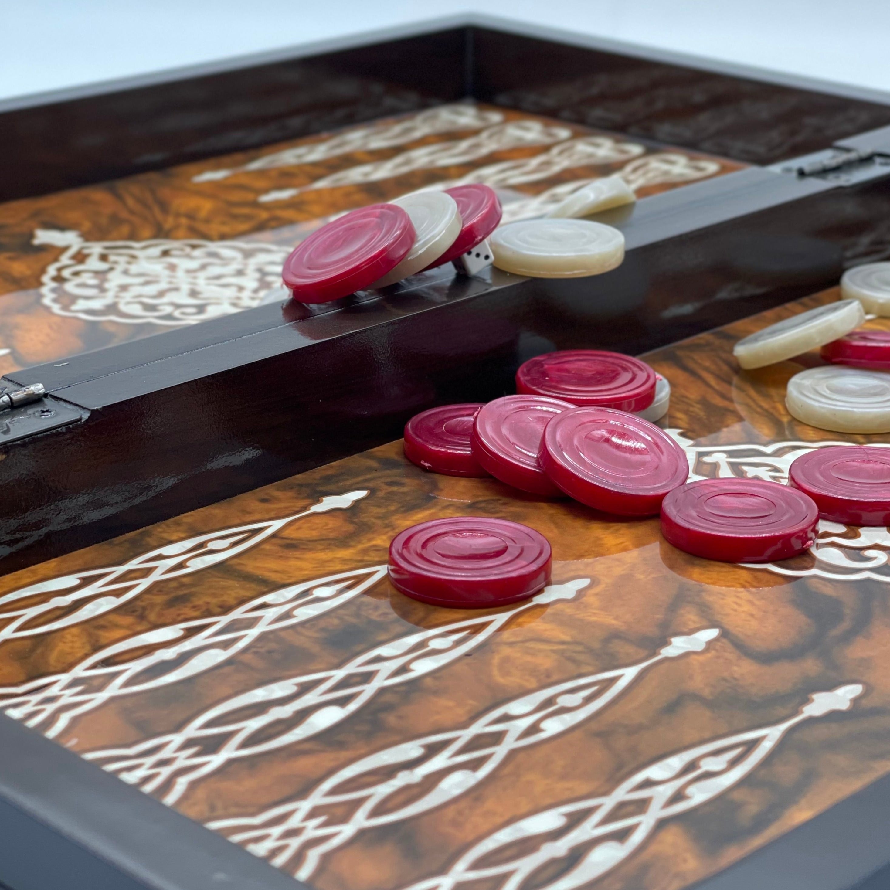 20.7" Green Luxury Wooden Antique Embroidered Mosaic Backgammon Set